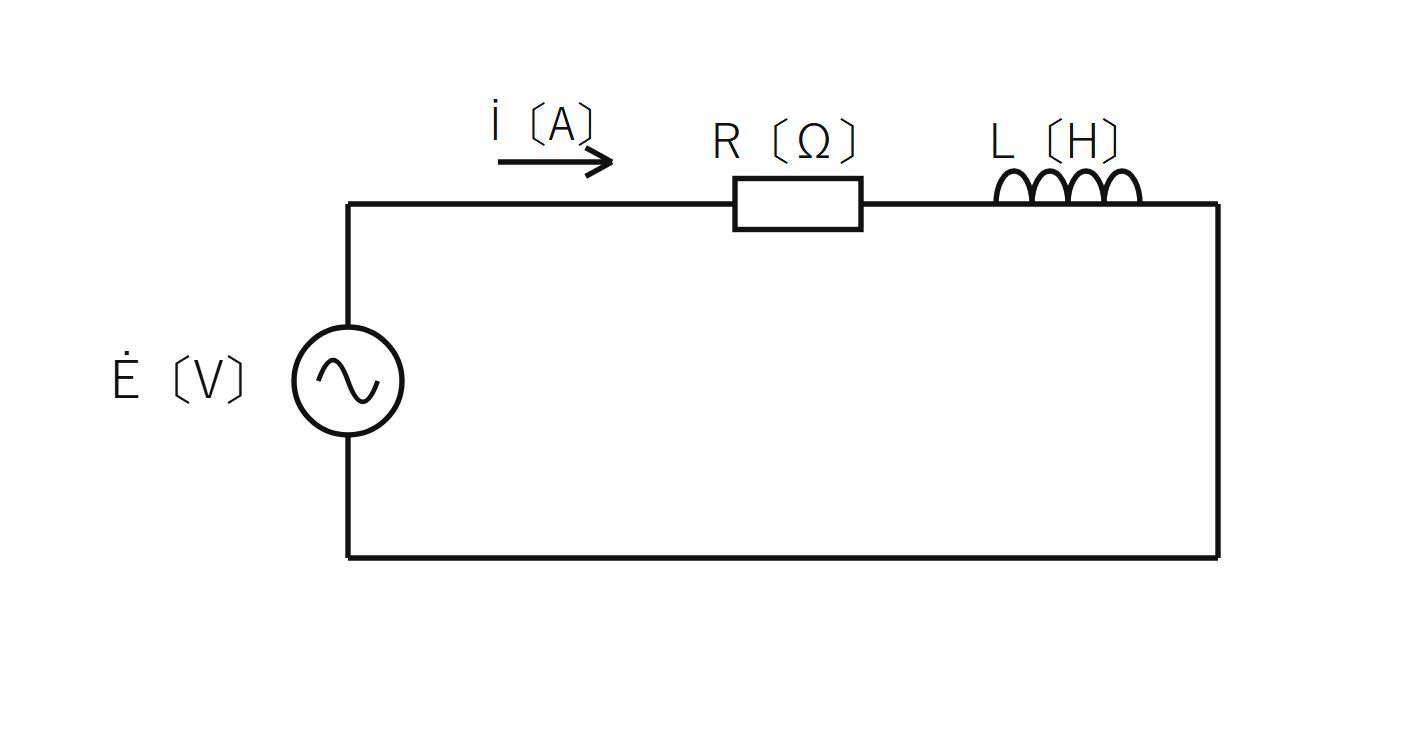 図　Ė電源とR・Lの直列回路（問題図・自作）