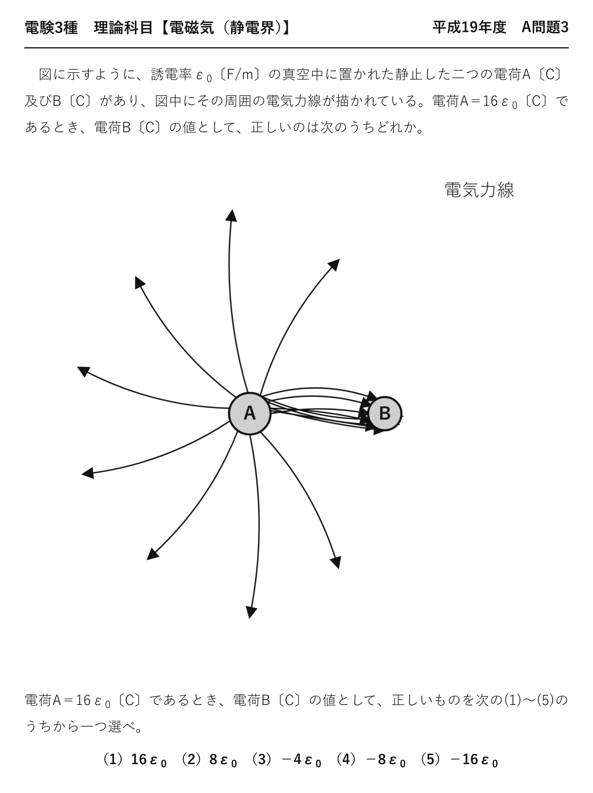 電験3種 理論科目 静電界 平成19年度 A問題3 問題文