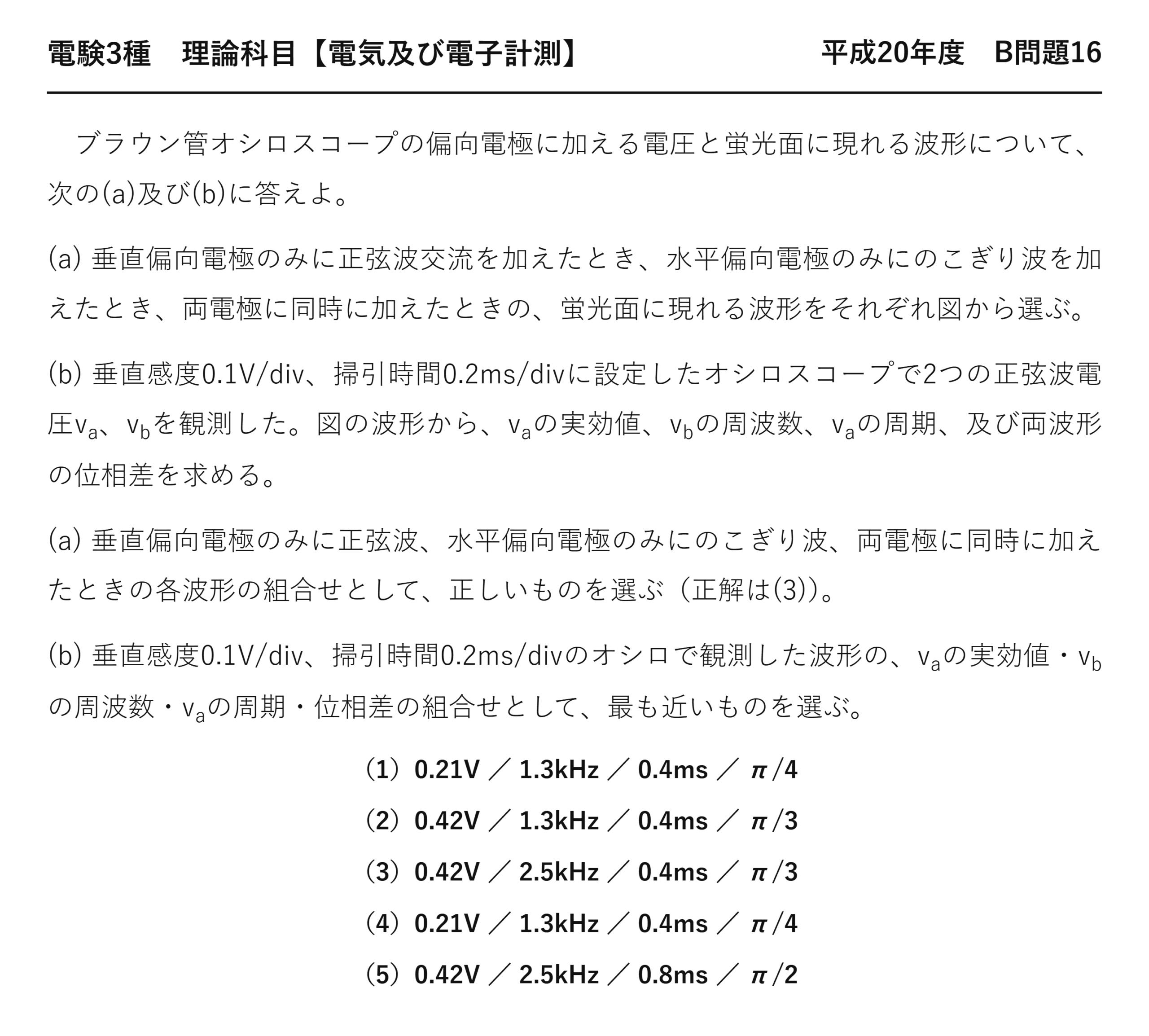 電験3種 理論科目 電気及び電子計測 平成20年度 B問題16 問題文