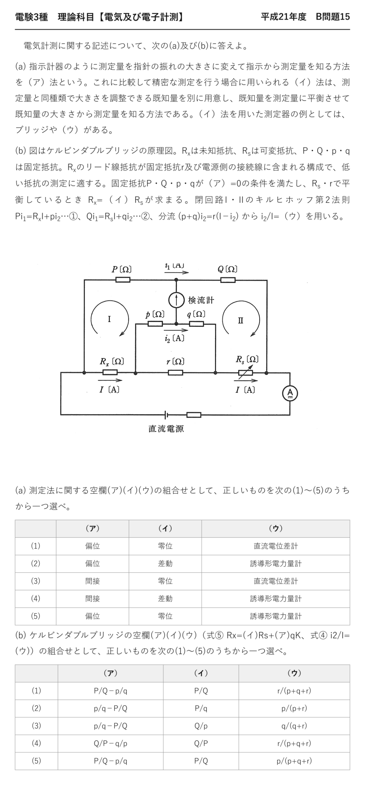 電験3種 理論科目 電気及び電子計測 平成21年度 B問題15 問題文