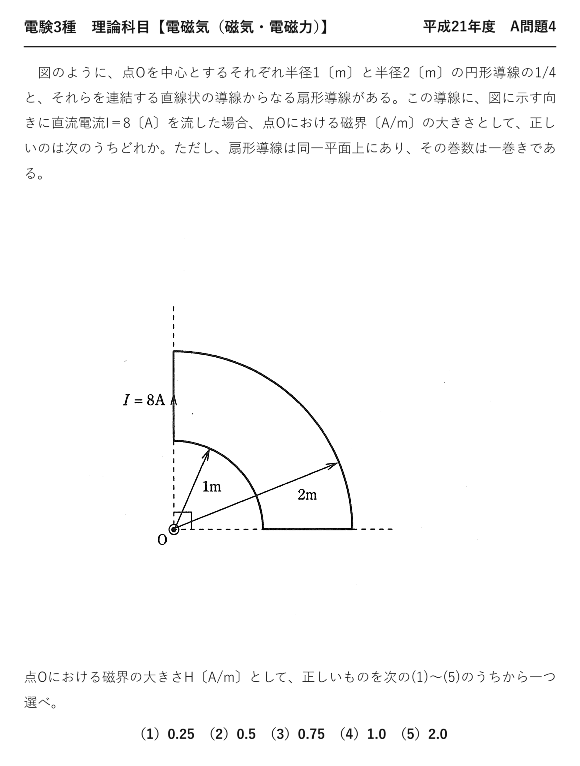 電験3種 理論科目 磁気・電磁力 平成21年度 A問題4 問題文
