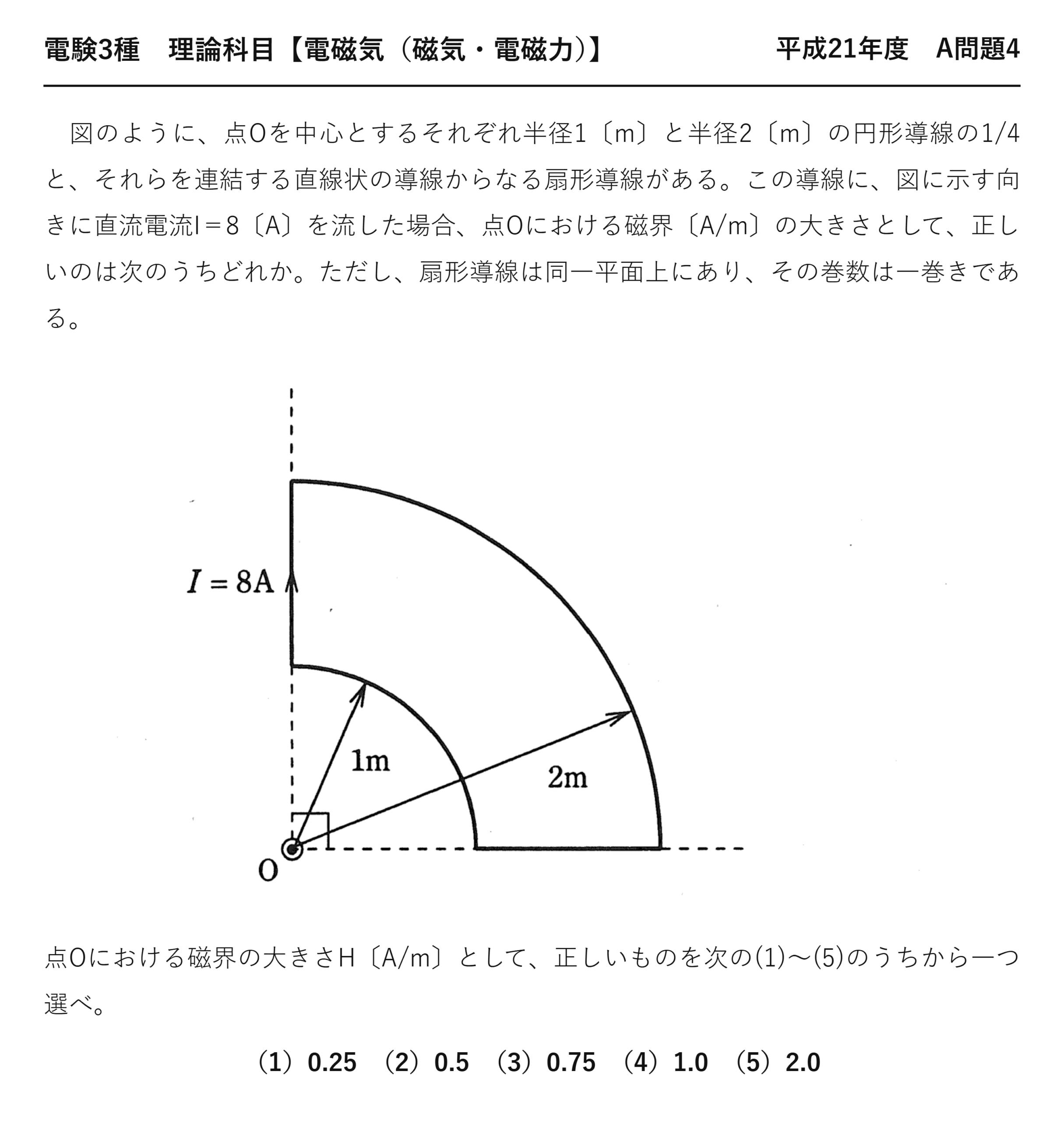 電験3種 理論科目 磁気・電磁力 平成21年度 A問題4 問題文