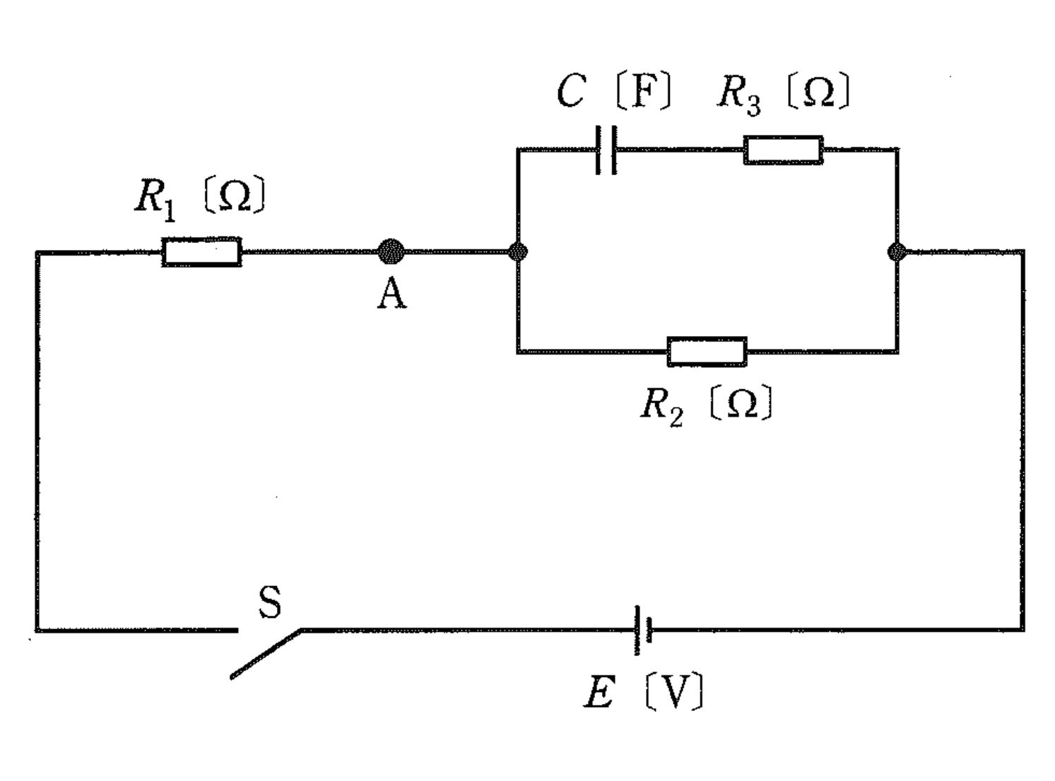 図　E・S・R₁と（C+R₃）∥R₂の回路（問題図）