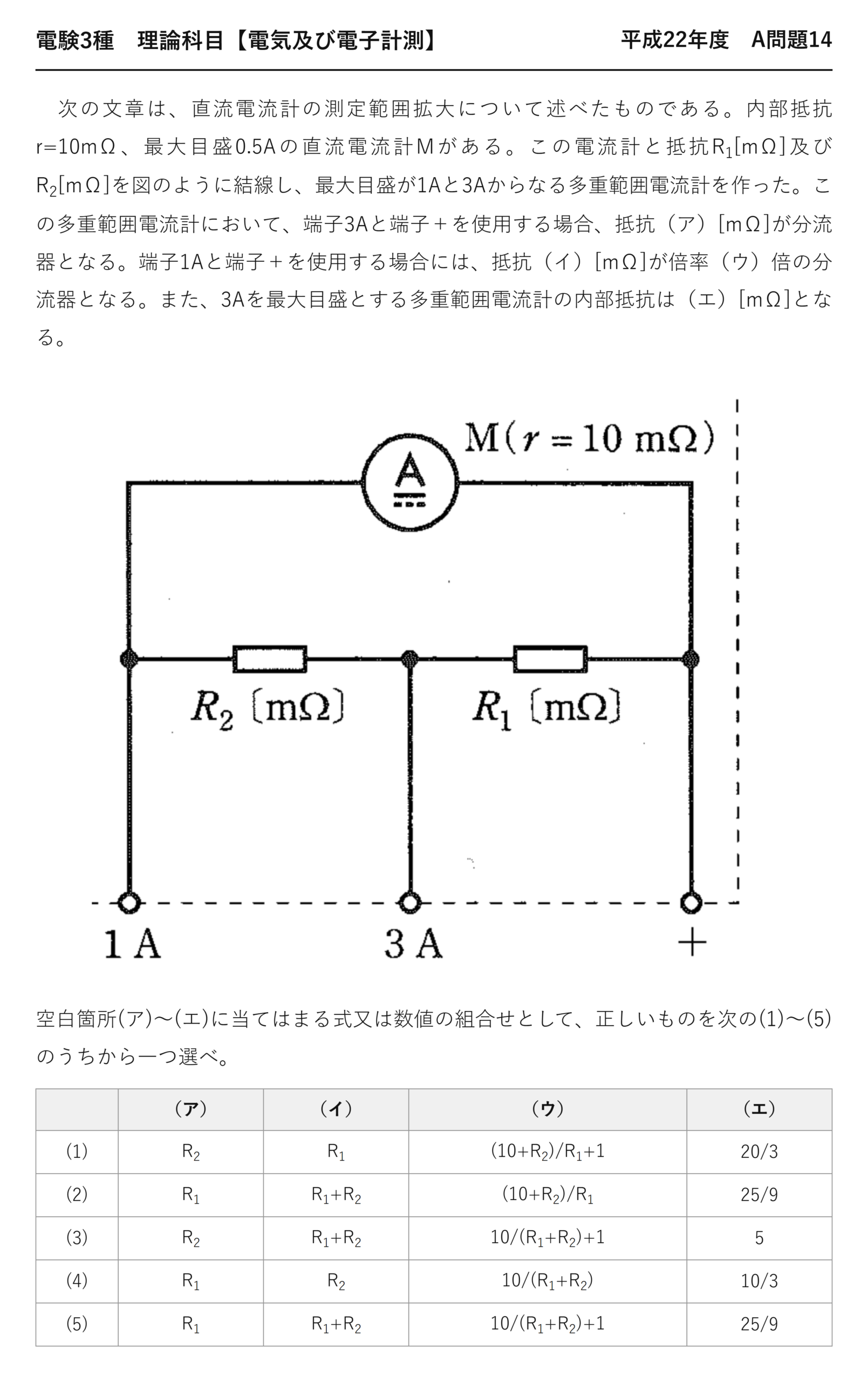 電験3種 理論科目 電気及び電子計測 平成22年度 A問題14 問題文