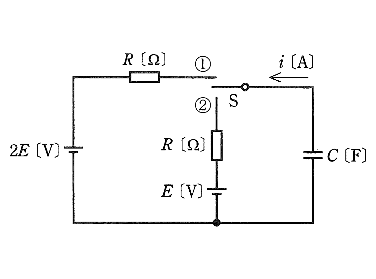 図　2E・E電源・R・C・スイッチSの回路（問題図）