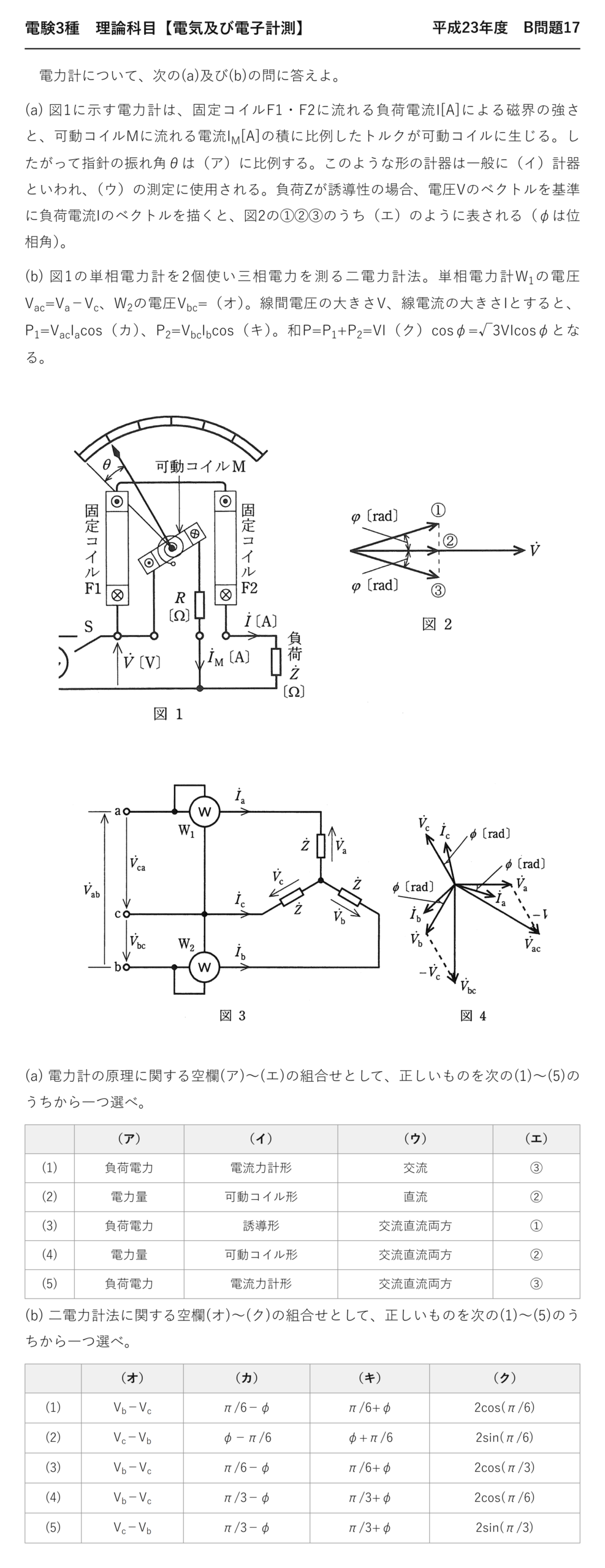 電験3種 理論科目 電気及び電子計測 平成23年度 B問題17 問題文