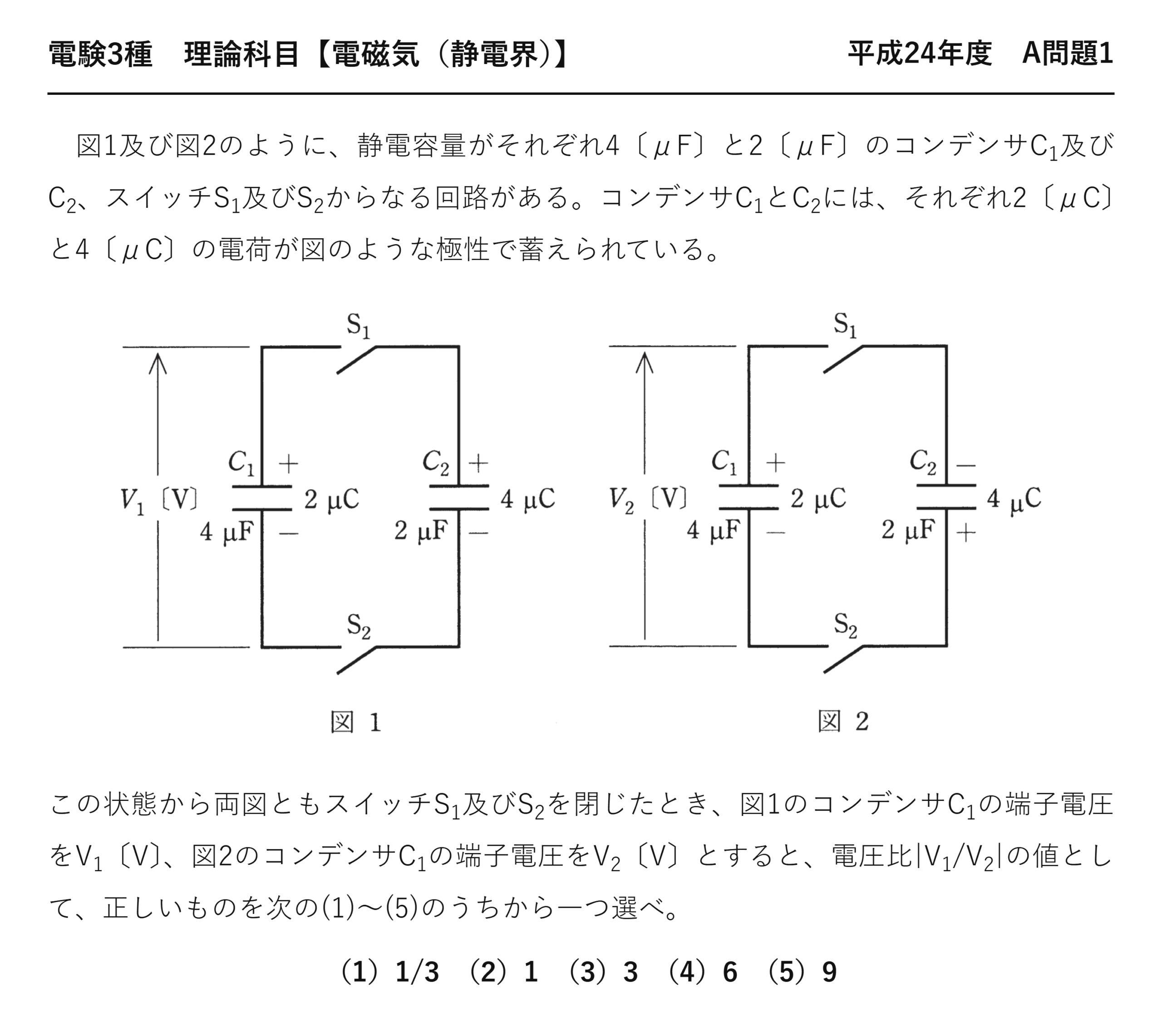 電験3種 理論科目 静電界 平成24年度 A問題1 問題文