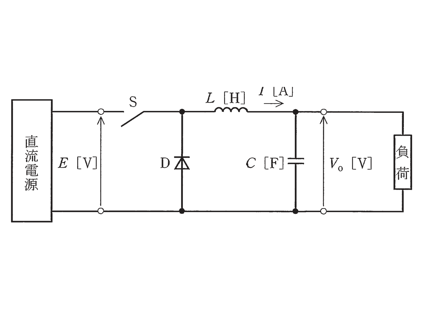 図1　降圧チョッパ（スイッチング電源）の原理回路（問題図）