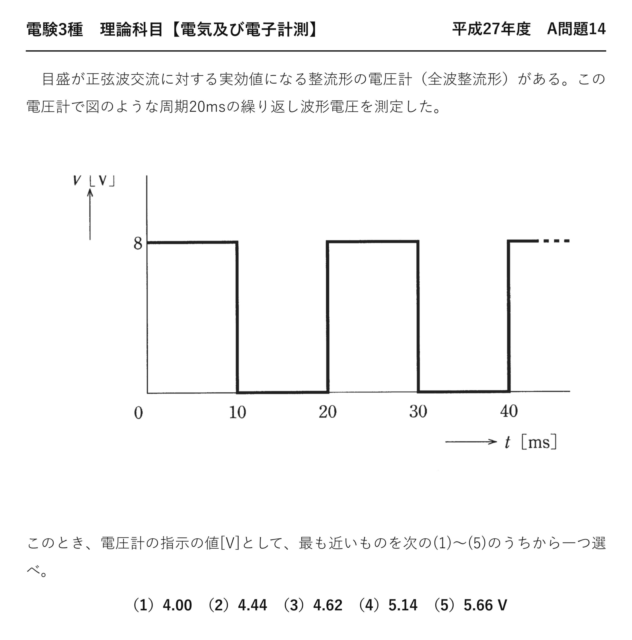 電験3種 理論科目 電気及び電子計測 平成27年度 A問題14 問題文