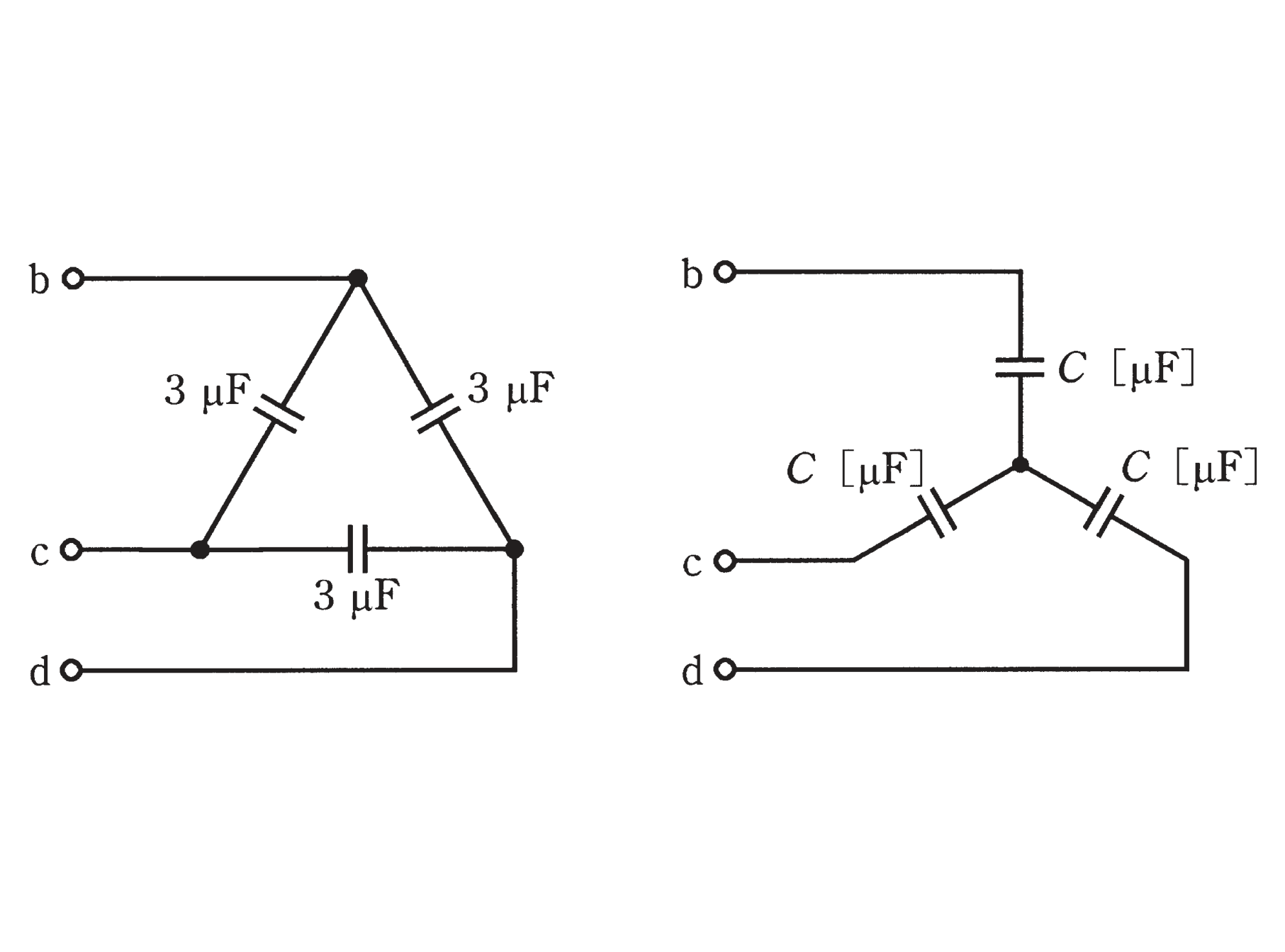 図2　b-c-d間のΔ結線／図3　等価なY結線（問題図）