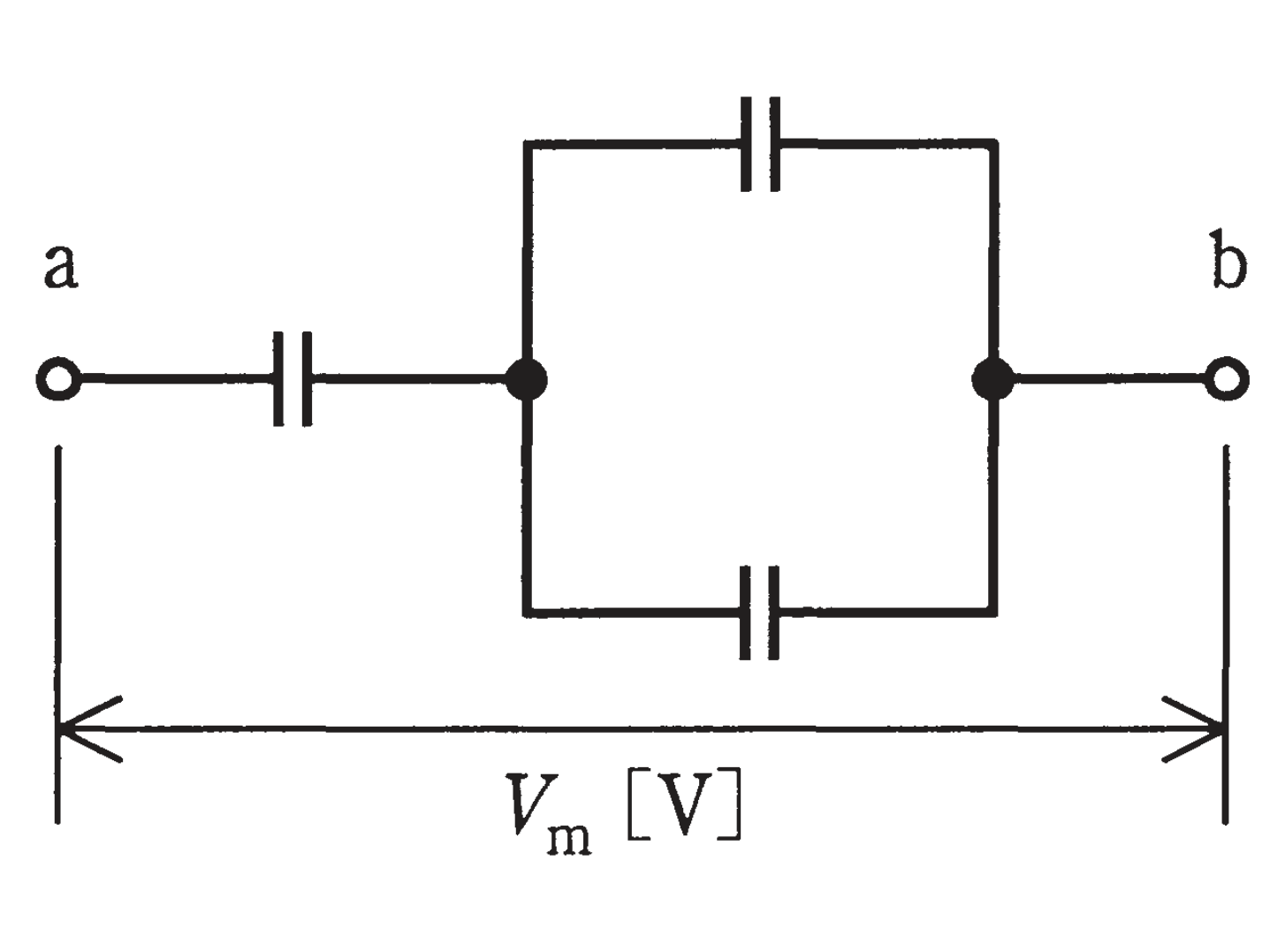 図 1μFのコンデンサ3個(C₁直列+C₂・C₃並列)の回路(問題図)