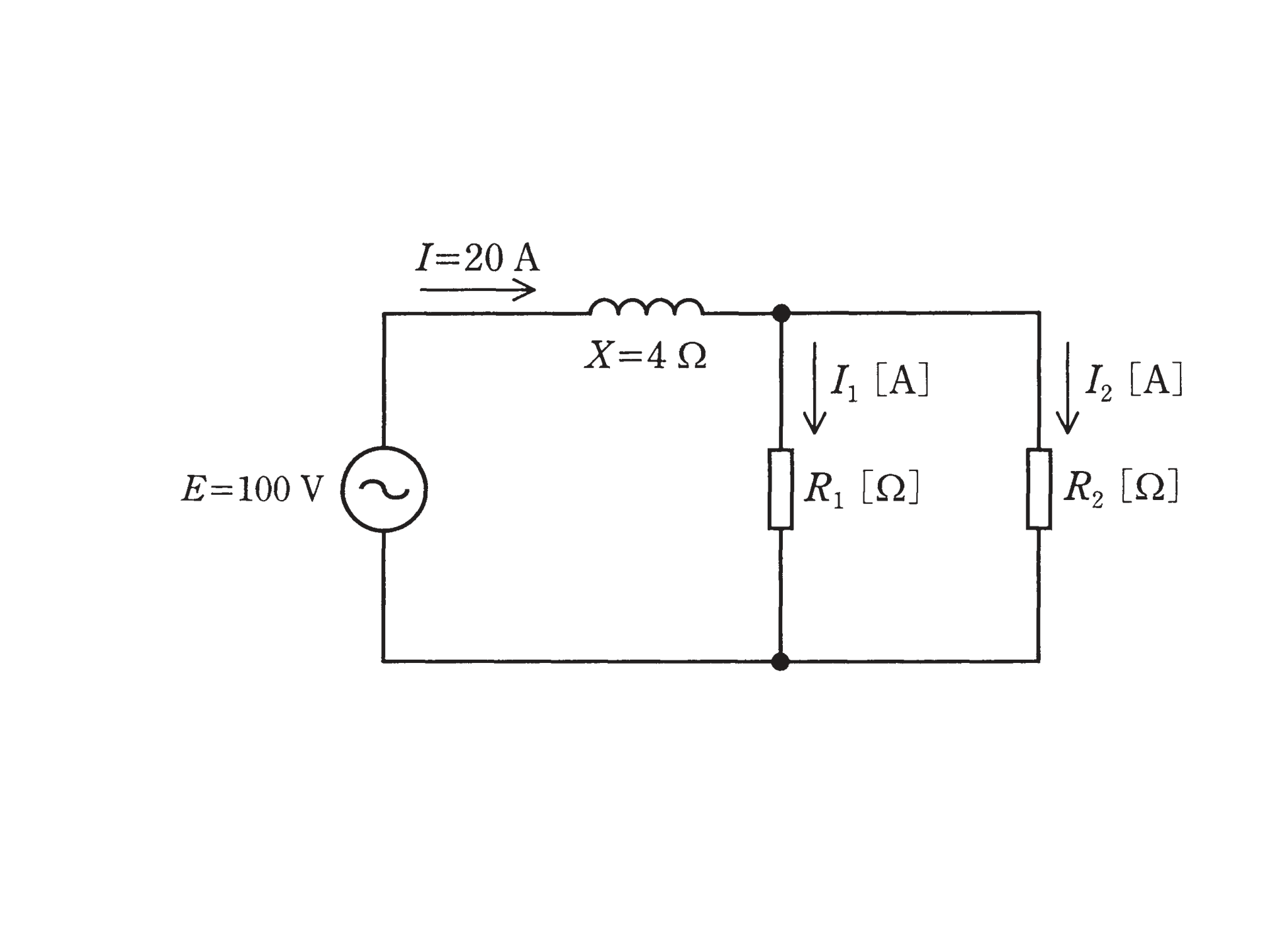 図　E＝100V・X＝4Ωコイル・R<sub class=