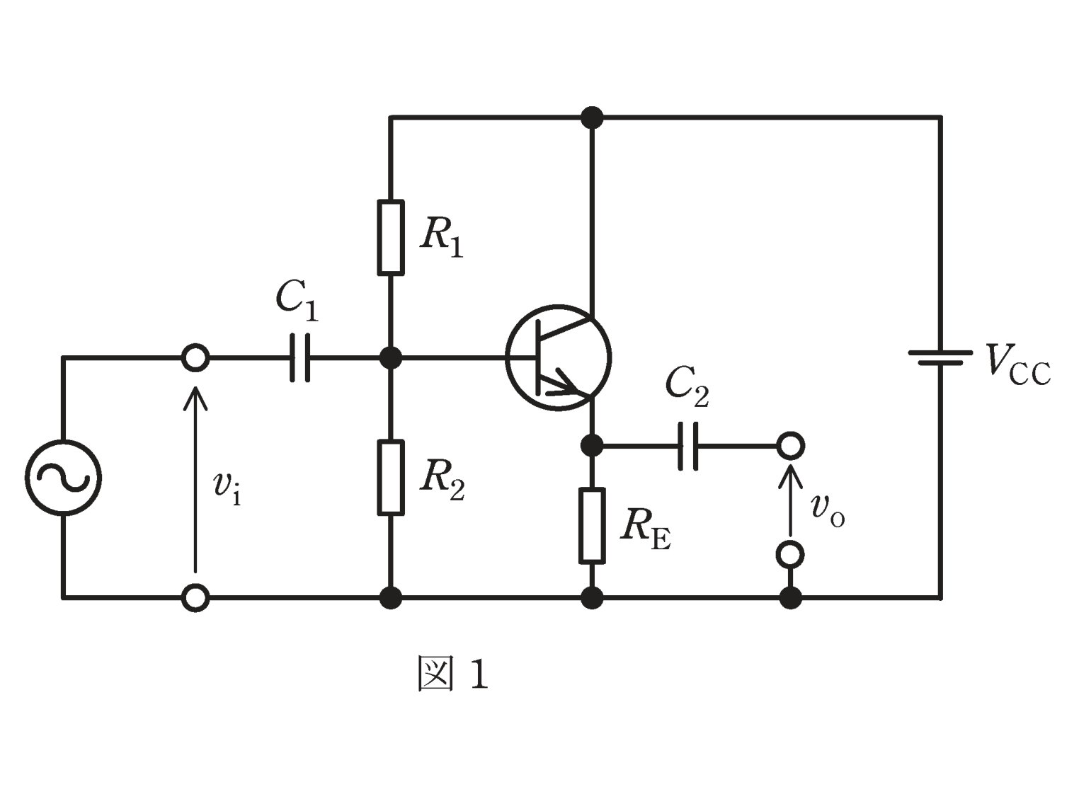 図1　エミッタホロワ回路（VCC=10V・R1=18kΩ・R2=82kΩ）（問題図）