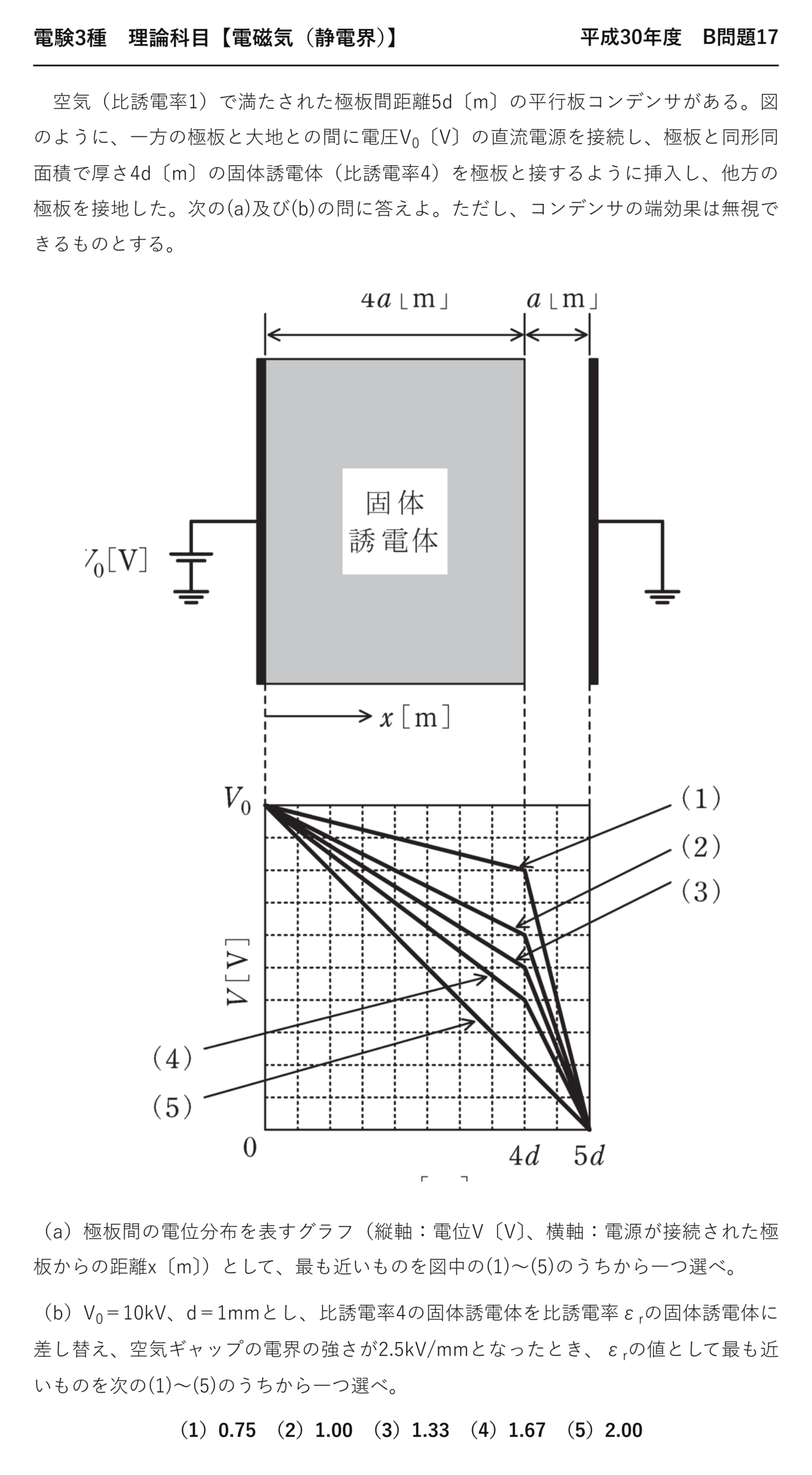 電験3種 理論科目 静電界 平成30年度 B問題17 問題文