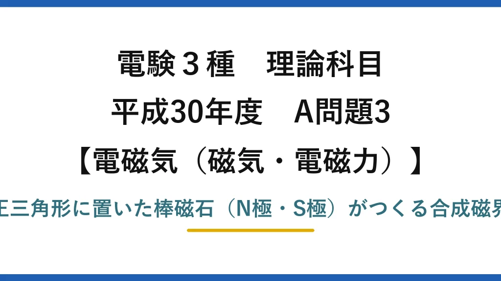 磁気・電磁力27【電験3種 理論】点磁荷のクーロンの法則で棒磁石がつくる磁界を求める！平成30年 A問題3 完全解説