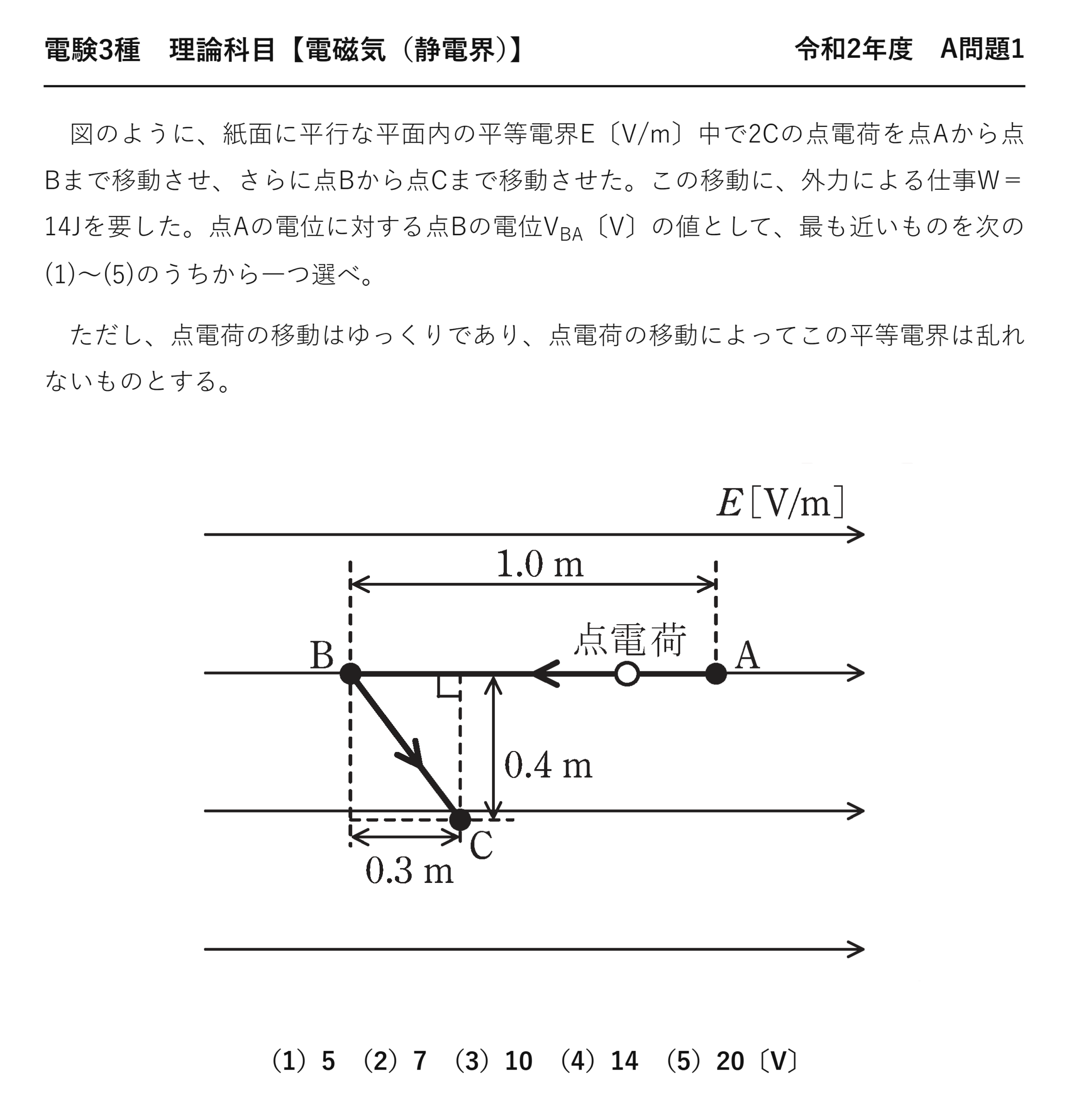 電験3種 理論科目 静電界 令和2年度 A問題1 問題文