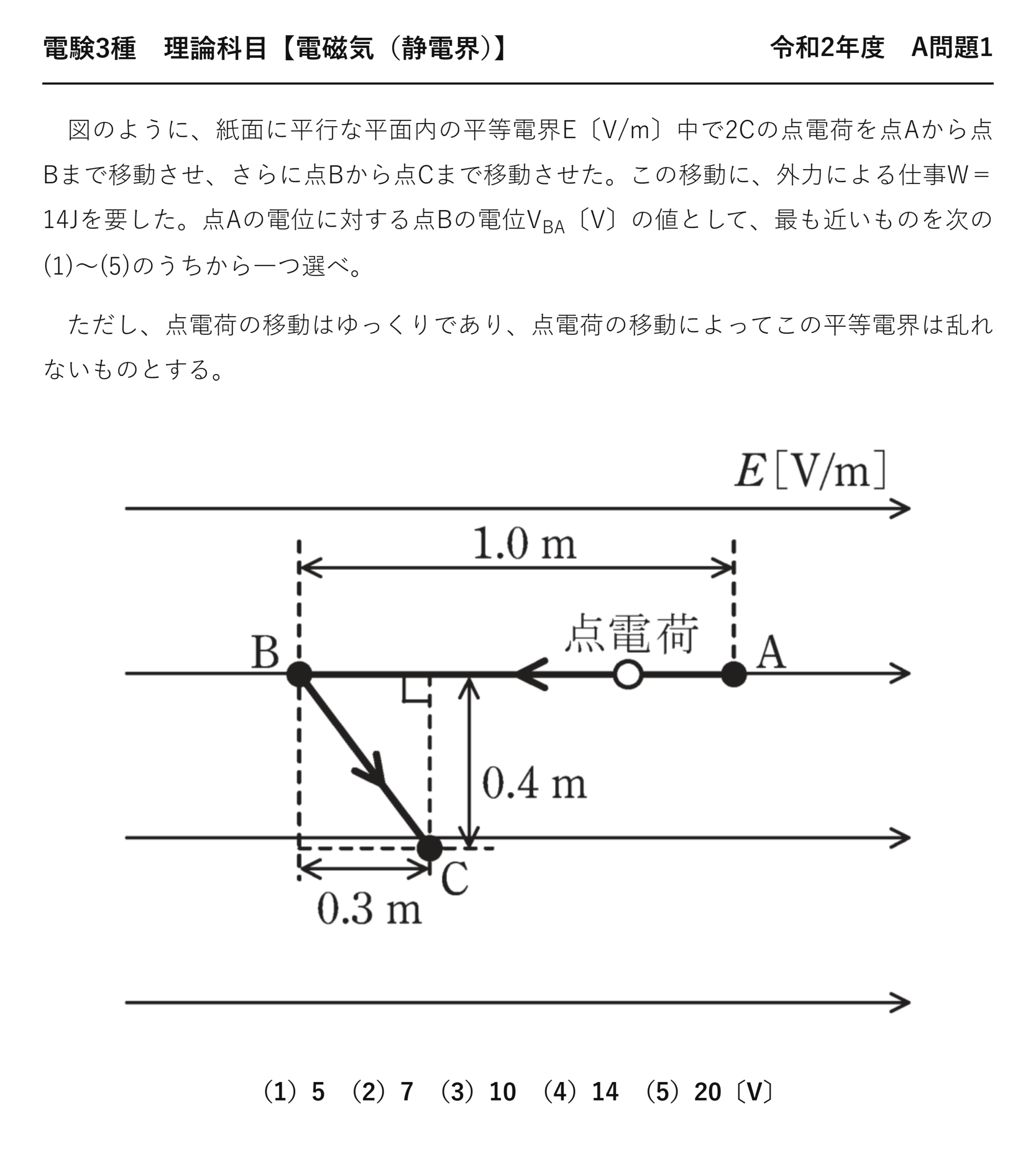 電験3種 理論科目 静電界 令和2年度 A問題1 問題文