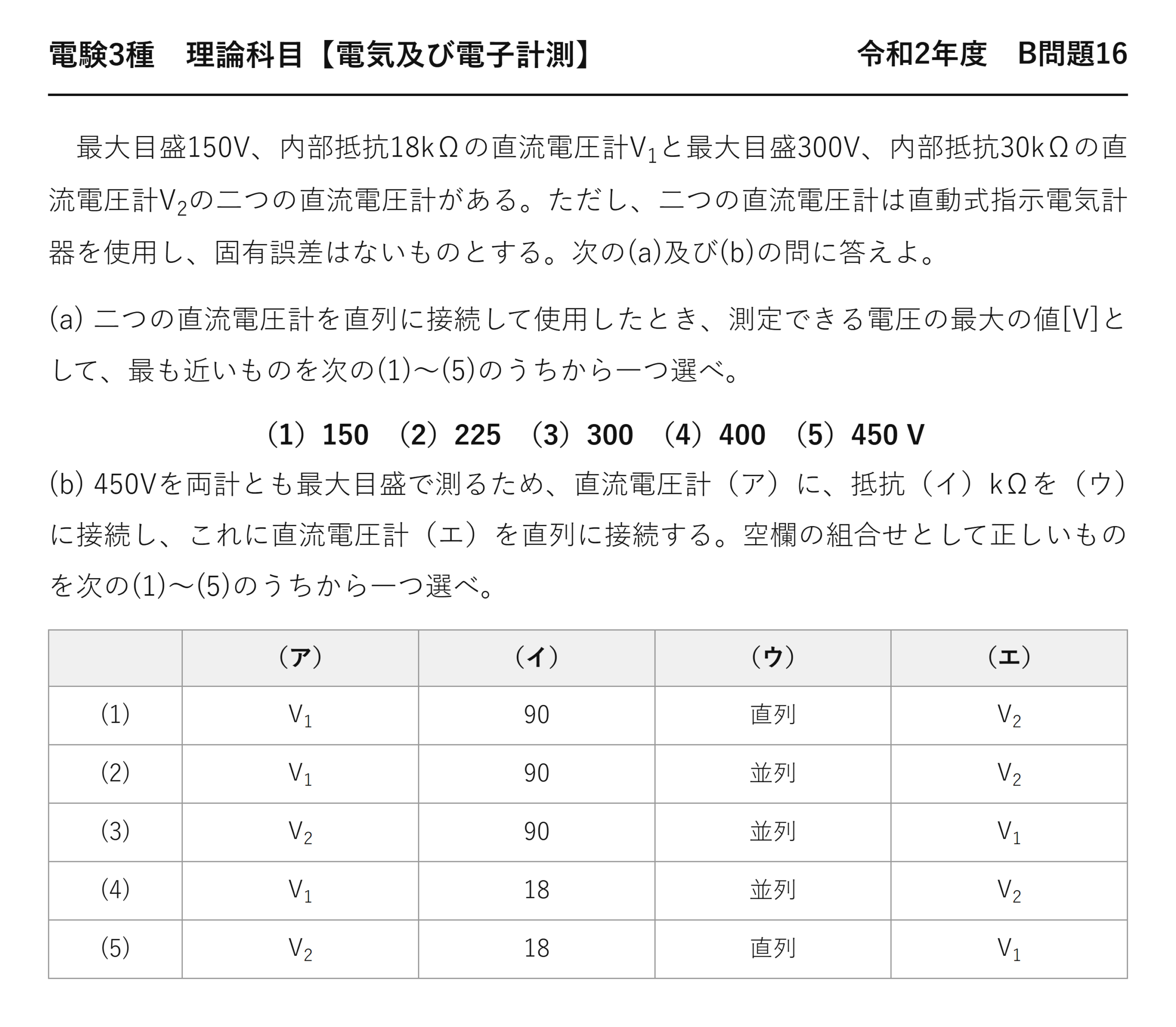 電験3種 理論科目 電気及び電子計測 令和2年度 B問題16 問題文