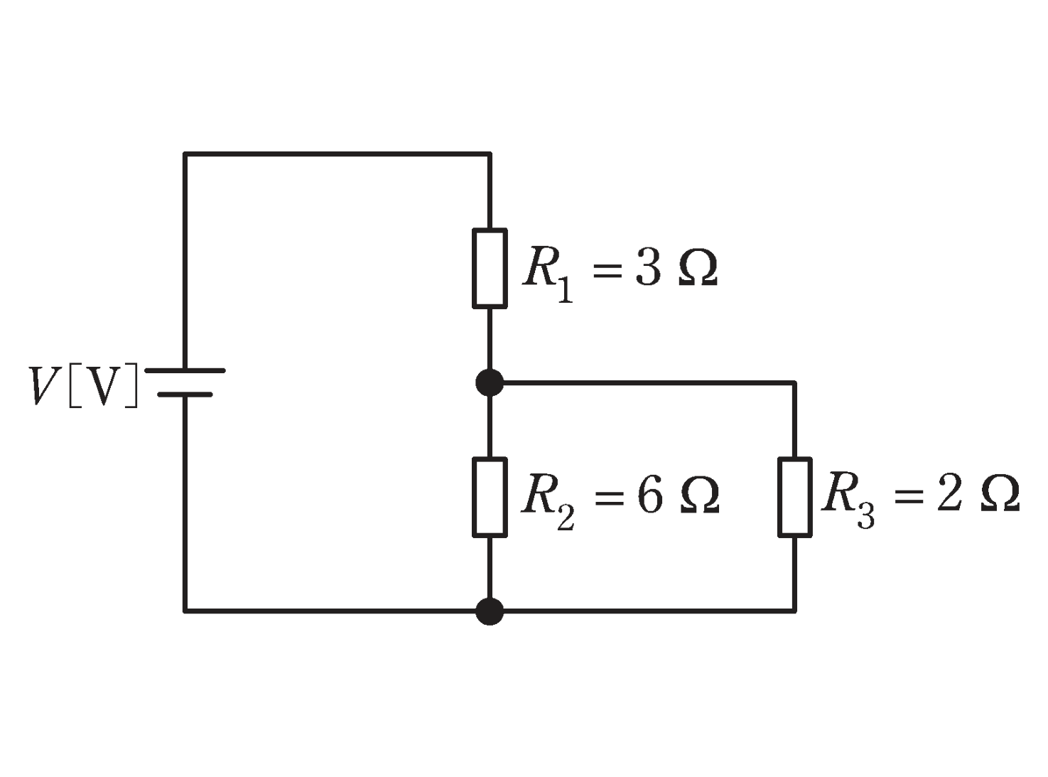 図　R₁（直列）と R₂・R₃（並列）からなる直流回路（問題図）