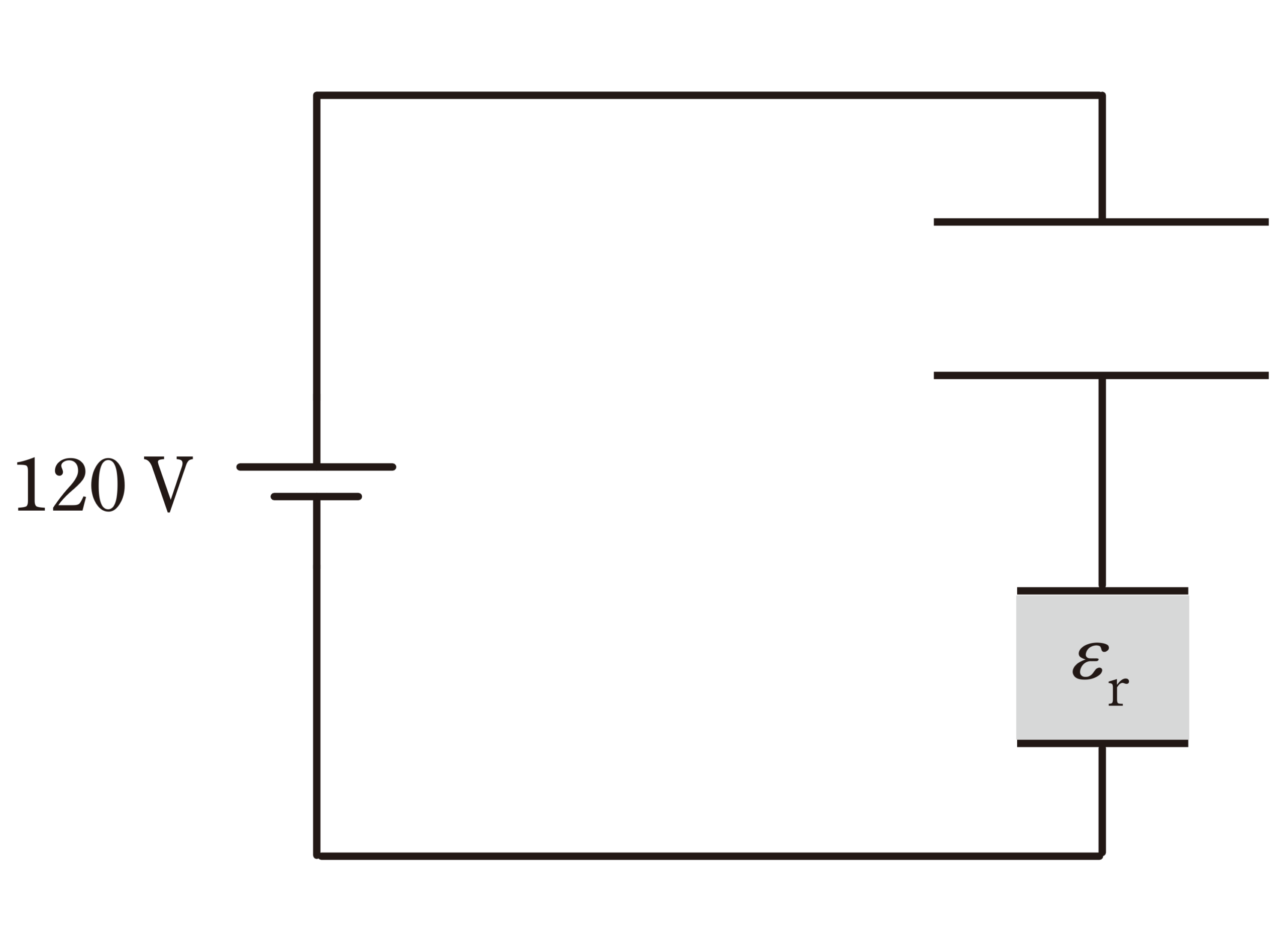 図　直列に接続された2つの平行平板コンデンサ（C1は真空、C2は誘電体）（問題図）