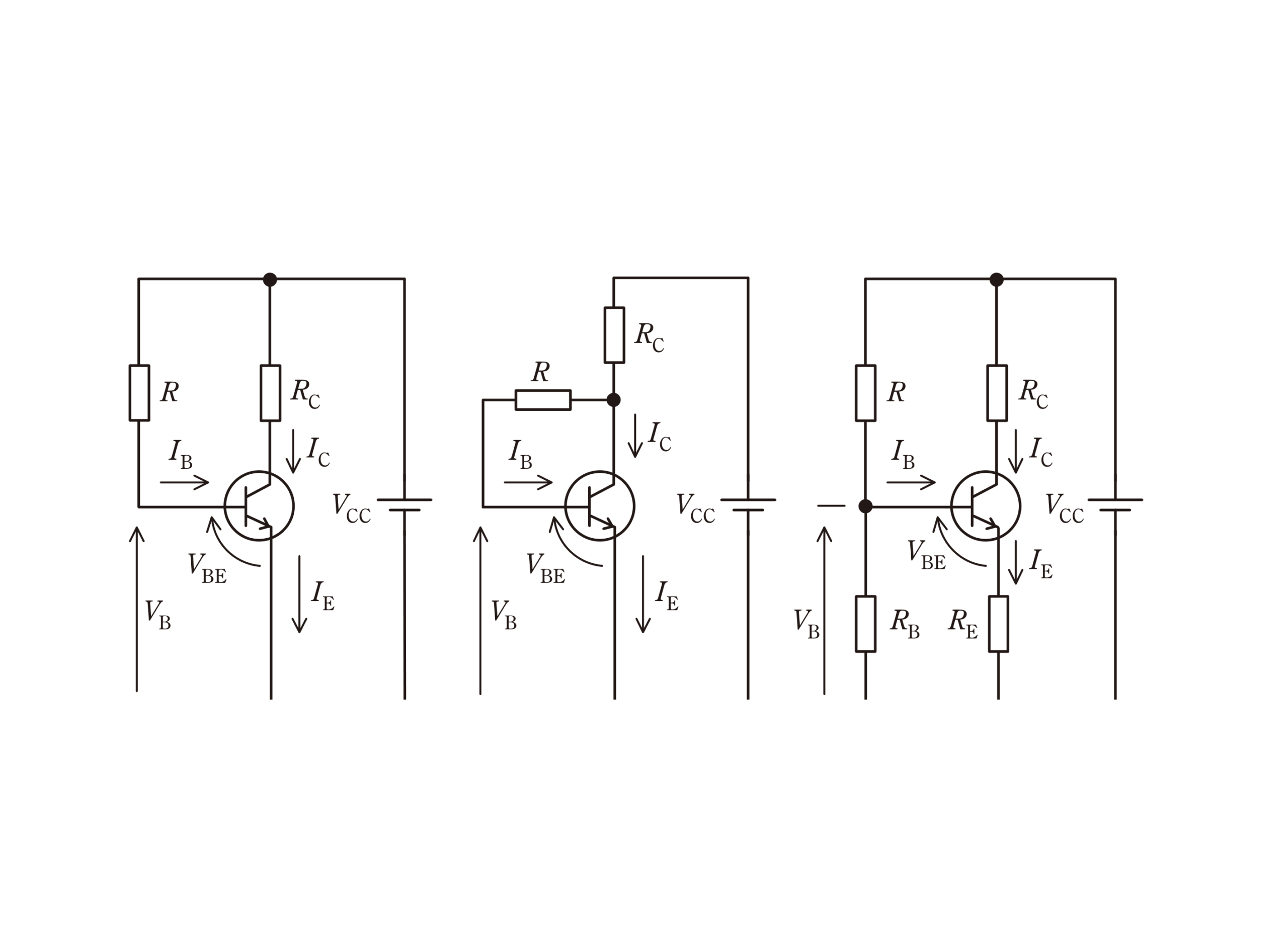 図1　固定バイアス／図2　電圧帰還（自己）バイアス／図3　電流帰還バイアス（問題図）