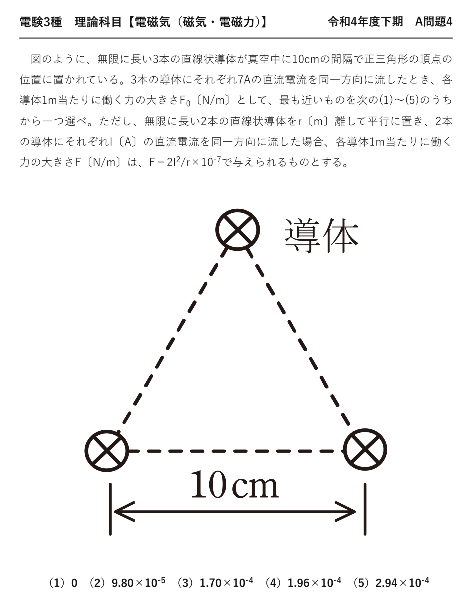 電験3種 理論科目 磁気・電磁力 令和4年度下期 A問題4 問題文