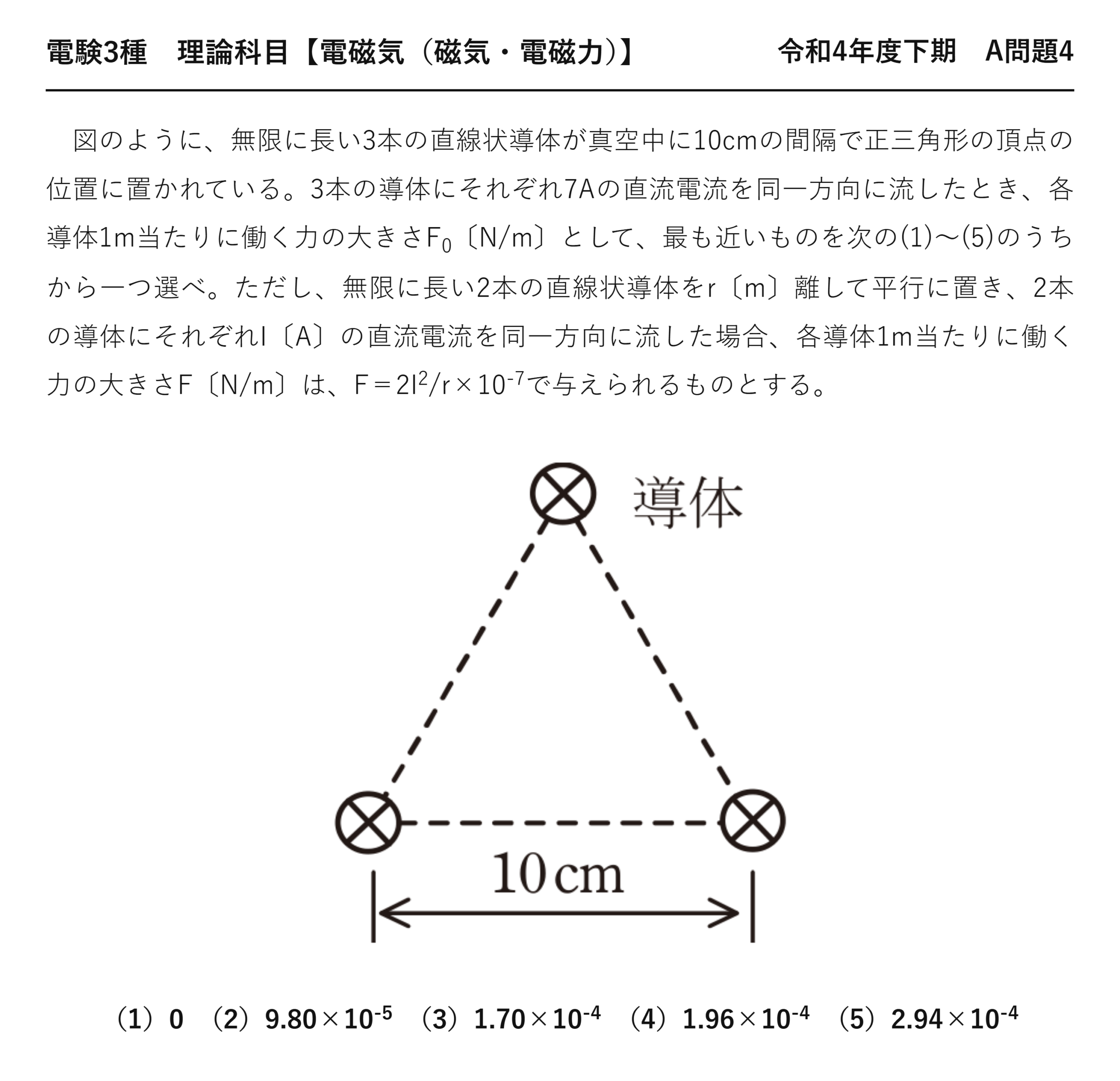 電験3種 理論科目 磁気・電磁力 令和4年度下期 A問題4 問題文