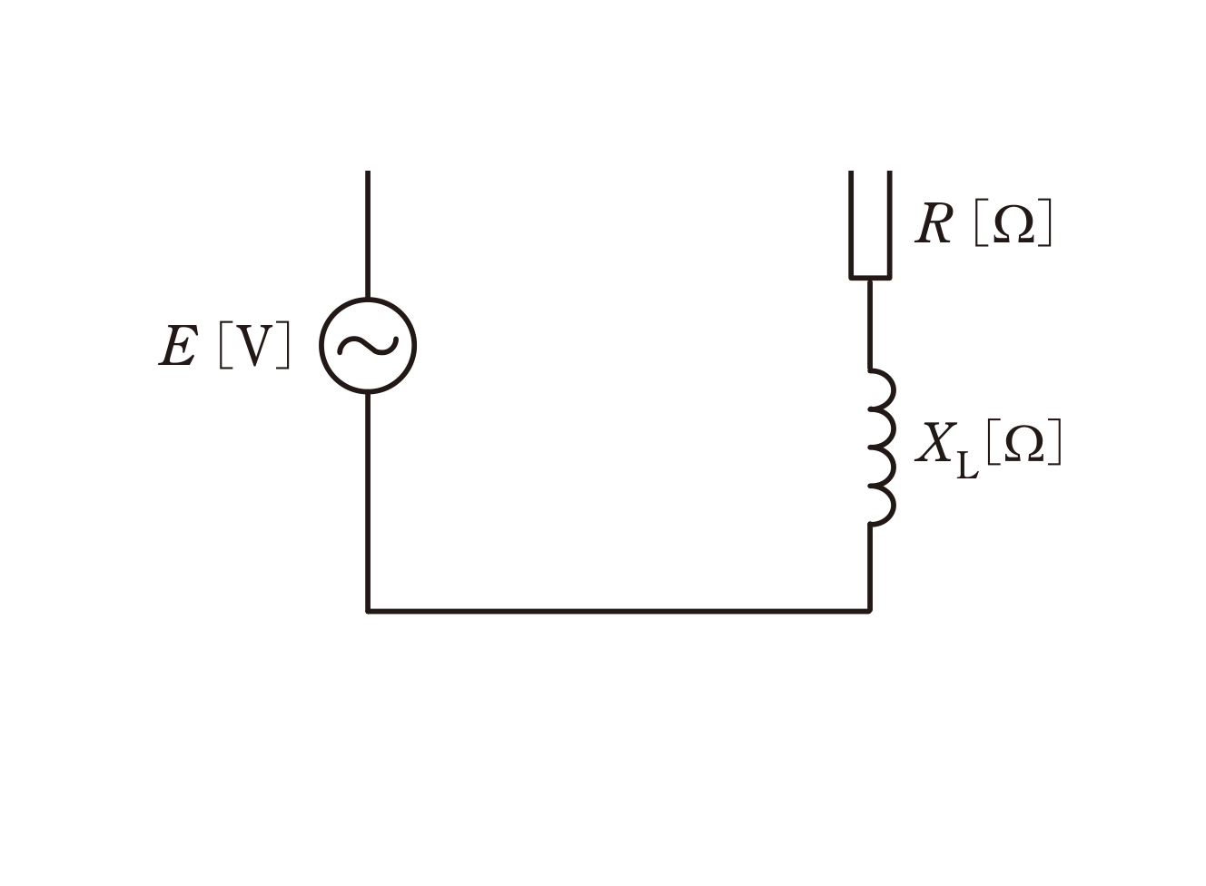 図　抵抗Rと誘導性リアクタンスX_Lの直列交流回路（問題図）