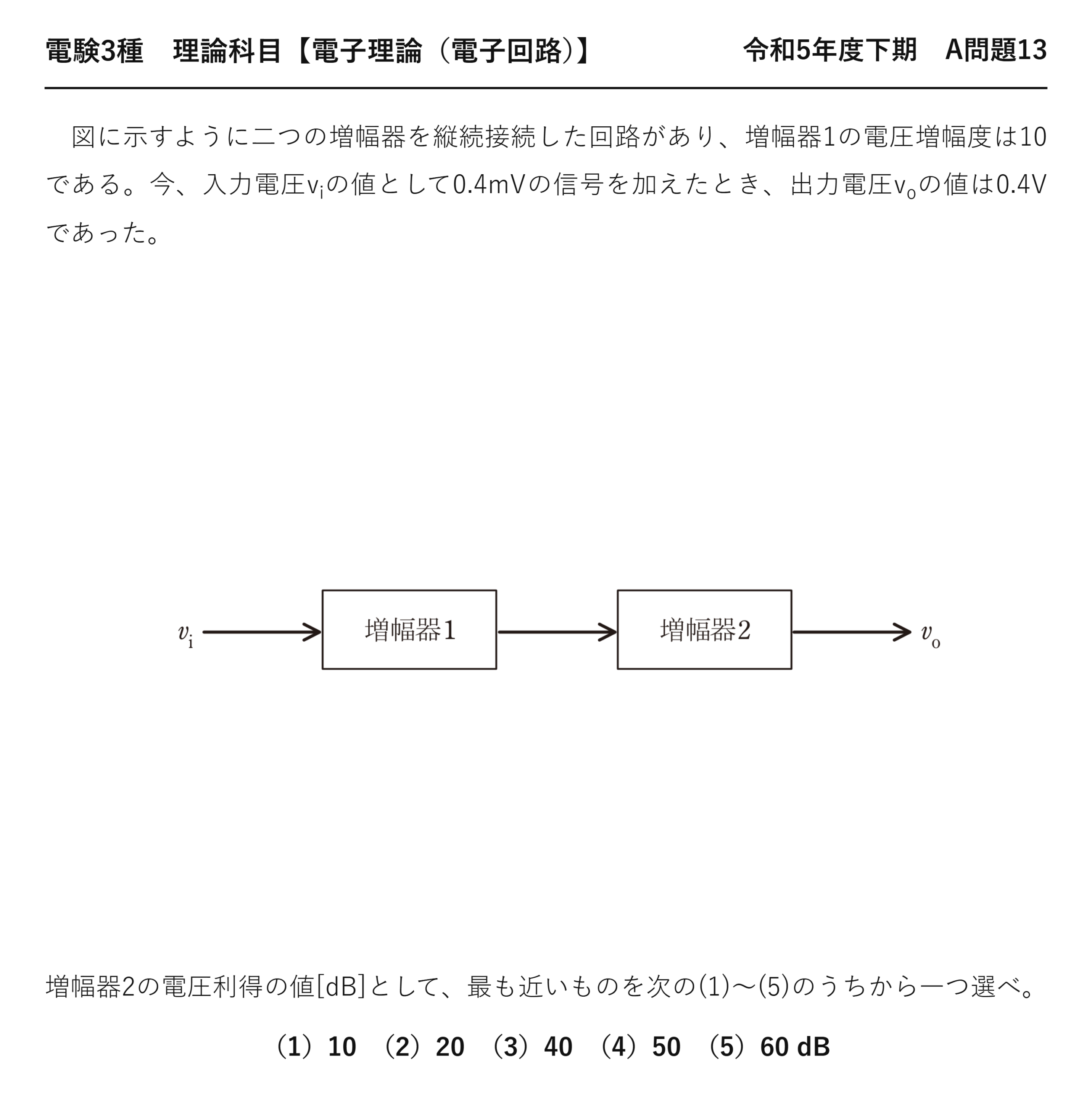 電験3種 理論科目 電子回路 令和5年度下期 A問題13 問題文
