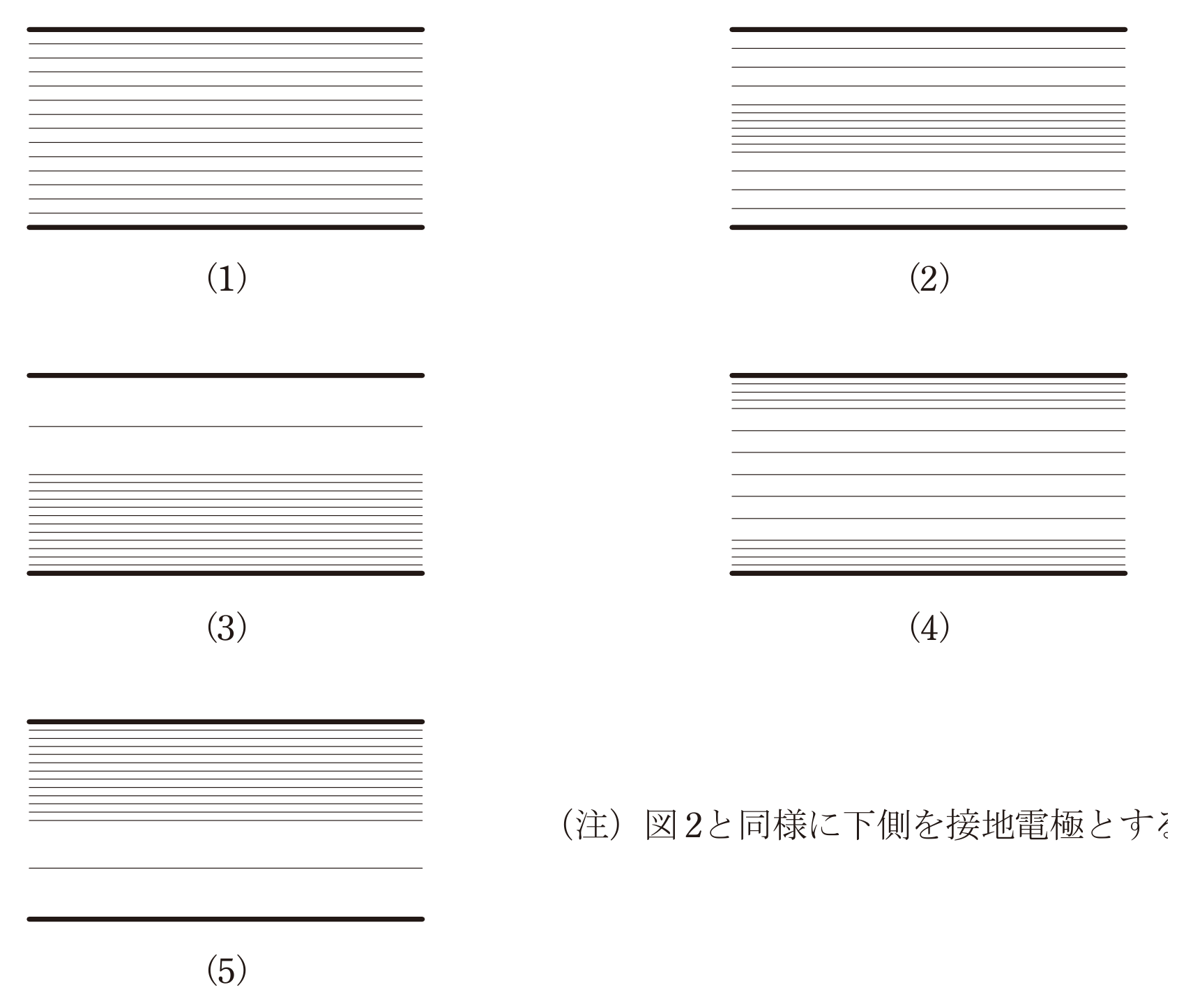 等電位線の分布の選択肢（1）〜（5）