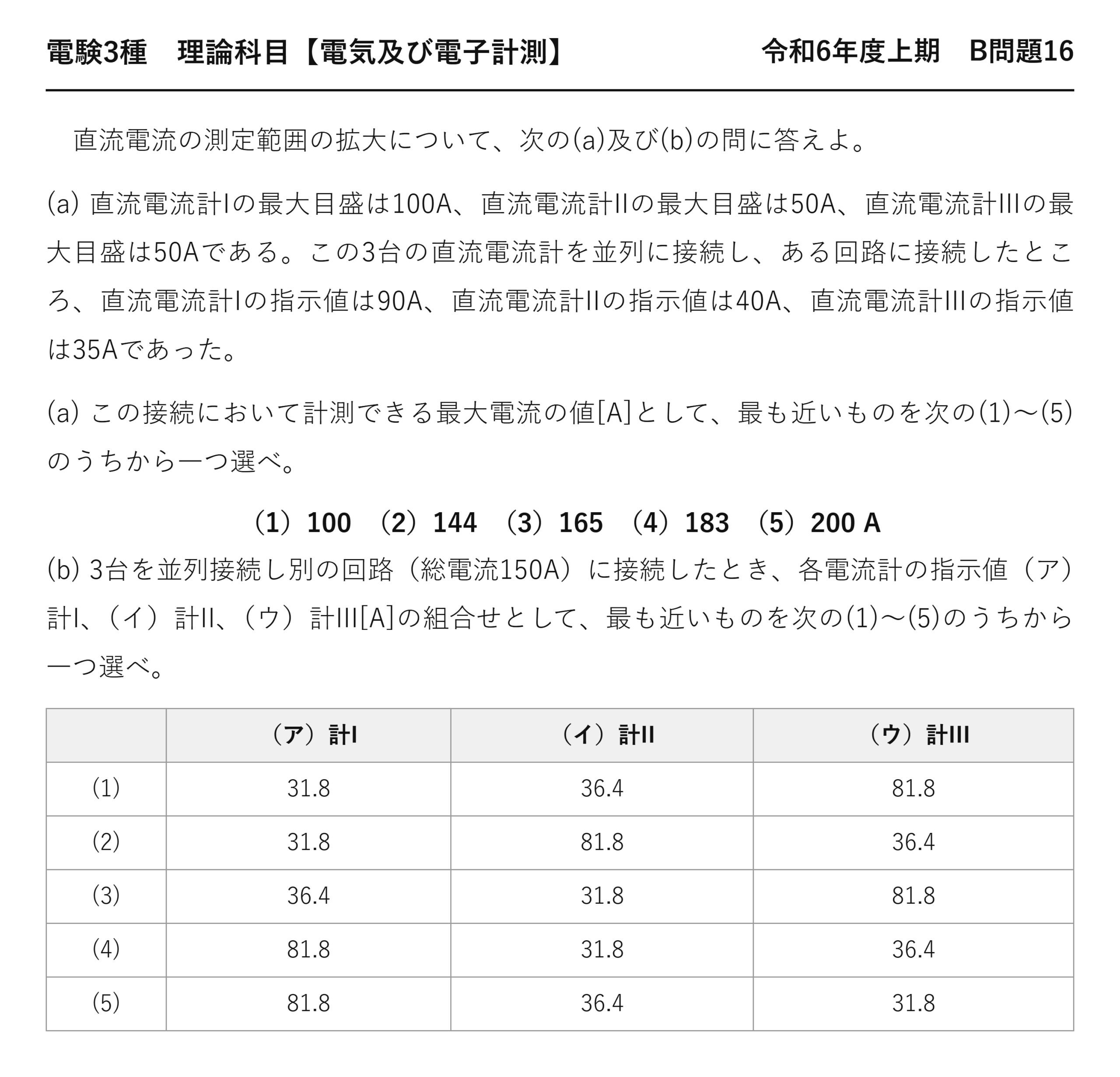 電験3種 理論科目 電気及び電子計測 令和6年度上期 B問題16 問題文