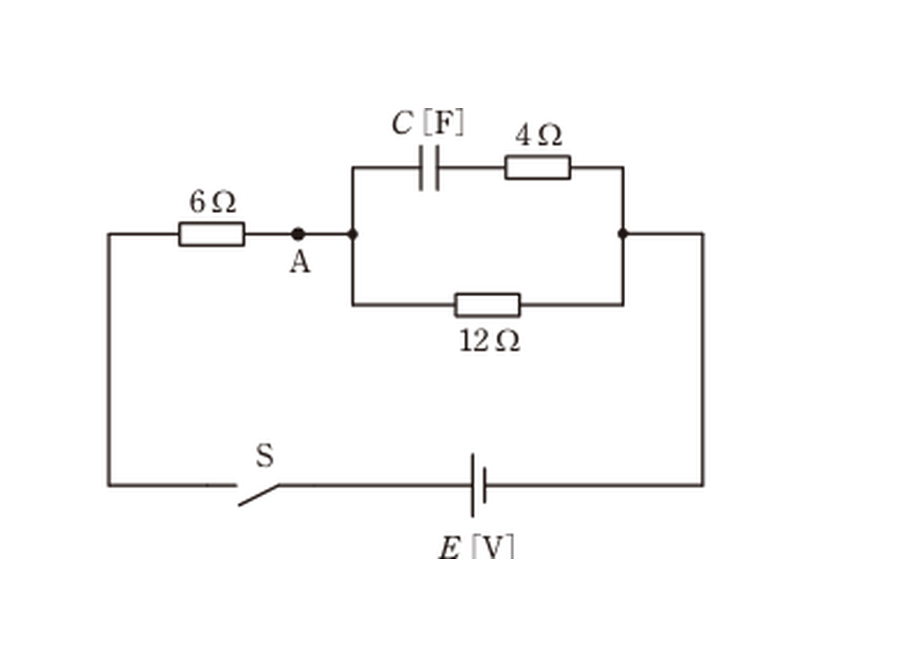 図　E・S・6Ωと（C+4Ω）∥12Ωの回路（問題図）