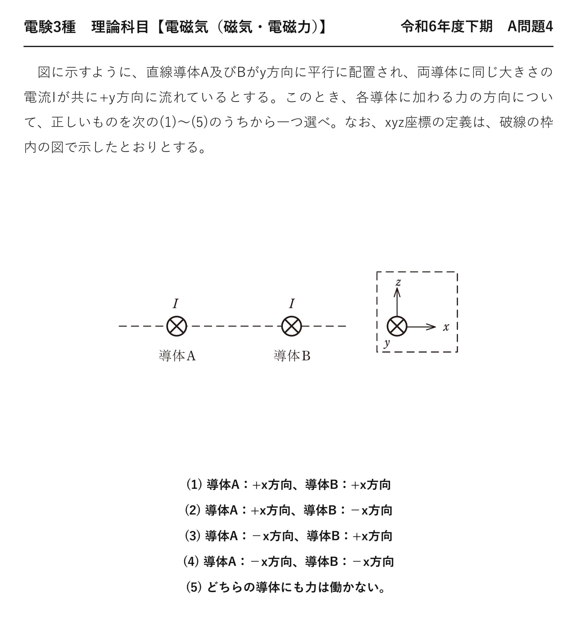 電験3種 理論科目 磁気・電磁力 令和6年度下期 A問題4 問題文