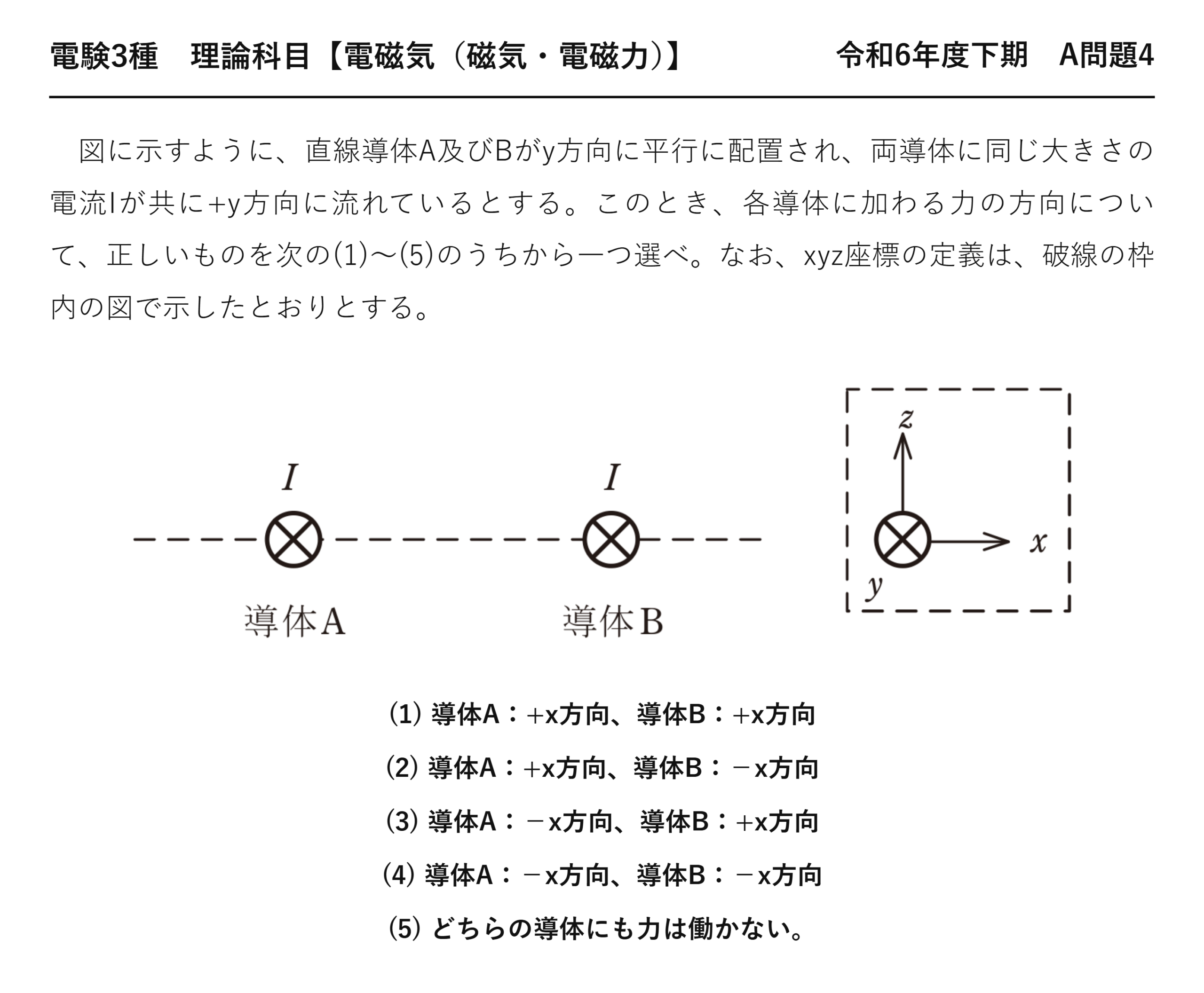 電験3種 理論科目 磁気・電磁力 令和6年度下期 A問題4 問題文