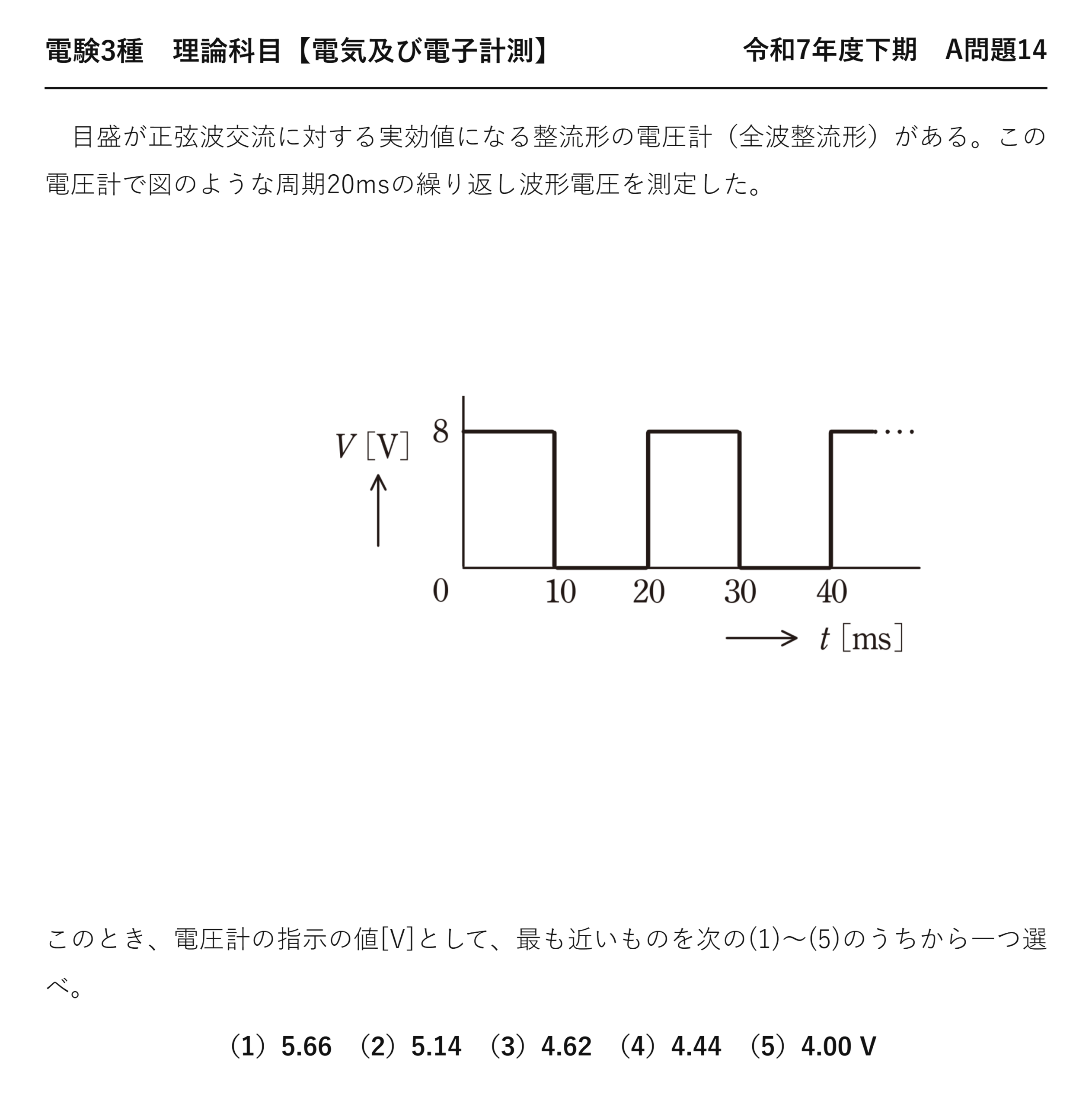 電験3種 理論科目 電気及び電子計測 令和7年度下期 A問題14 問題文