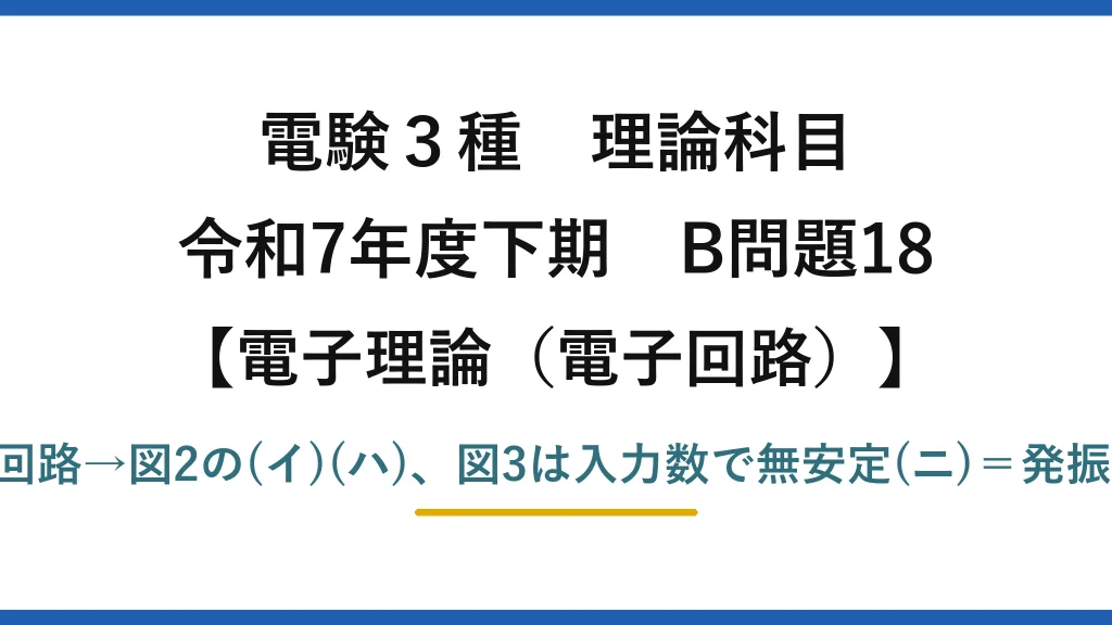 電験3種 理論科目【電磁気（電子回路）】令和7年度下期 B問題18 図1CMOSはNOT回路→図2の(イ)(ハ)、図3は入力数で無安定(ニ)＝発振・双安定(ヘ)＝FF