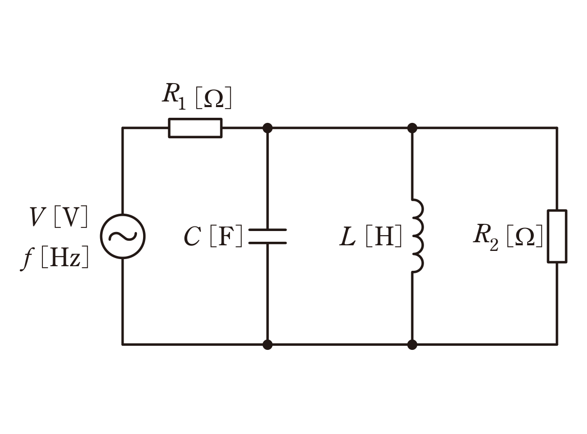 図　R₁（直列）と C・L・R₂（並列）からなる交流回路（問題図）