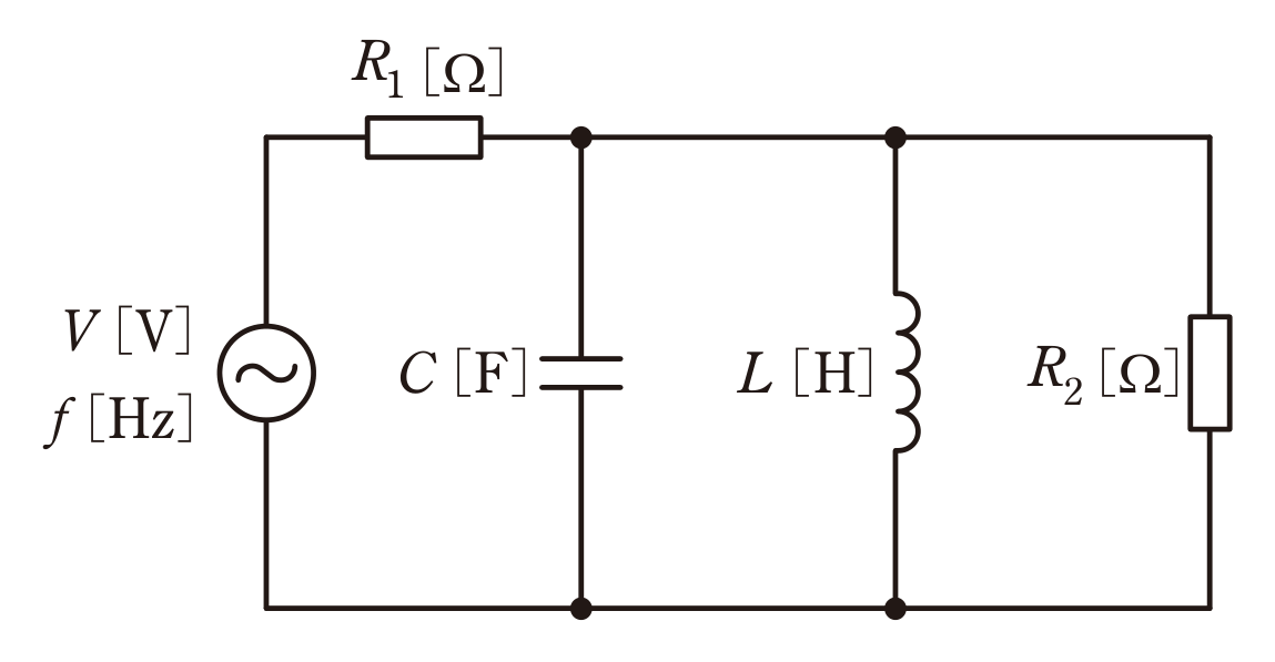 図　R₁（直列）と C・L・R₂（並列）からなる交流回路（問題図）