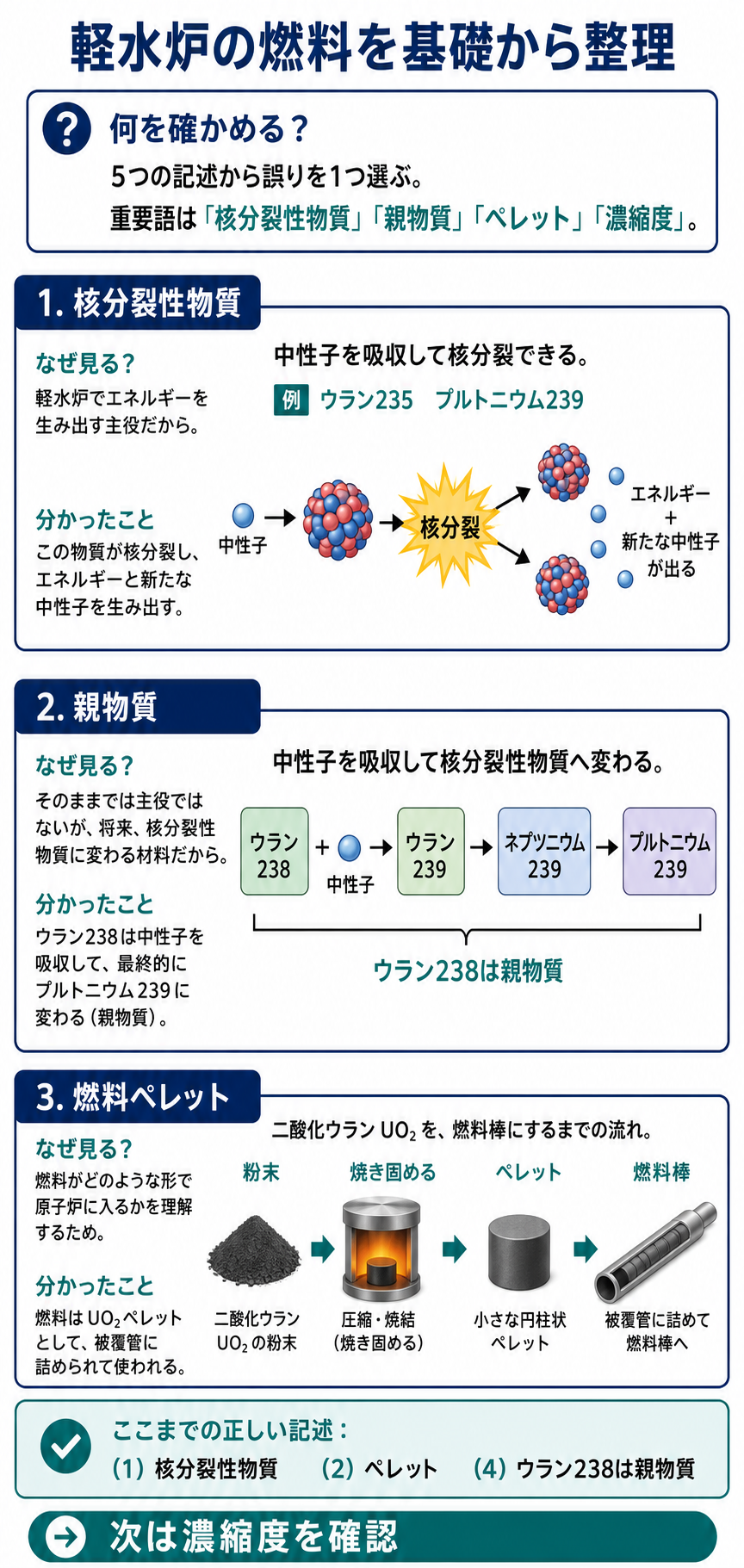 核分裂性物質、親物質、二酸化ウラン燃料ペレットの関係を基礎から示す解説