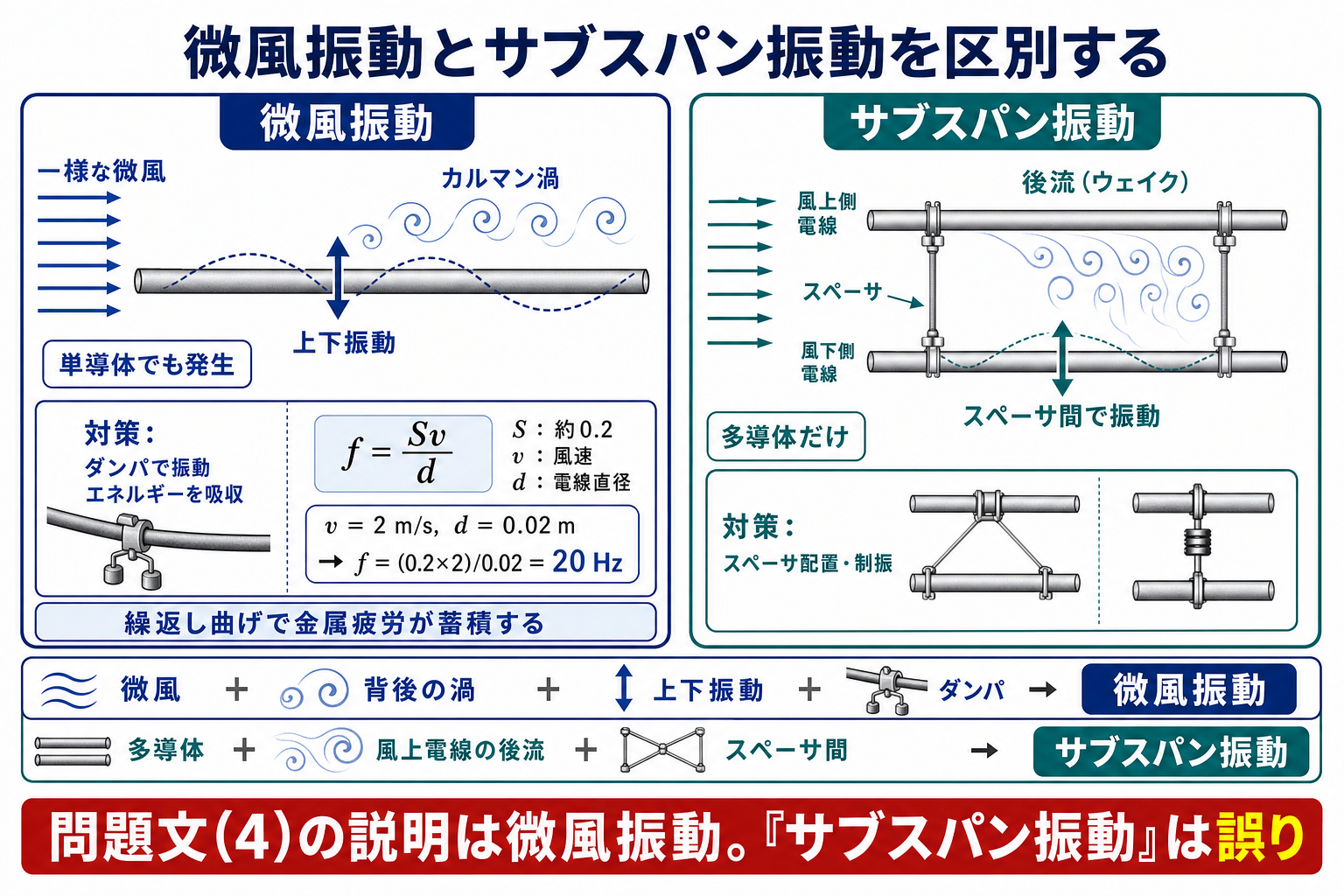 微風振動とサブスパン振動の原因対象対策および周波数計算の比較