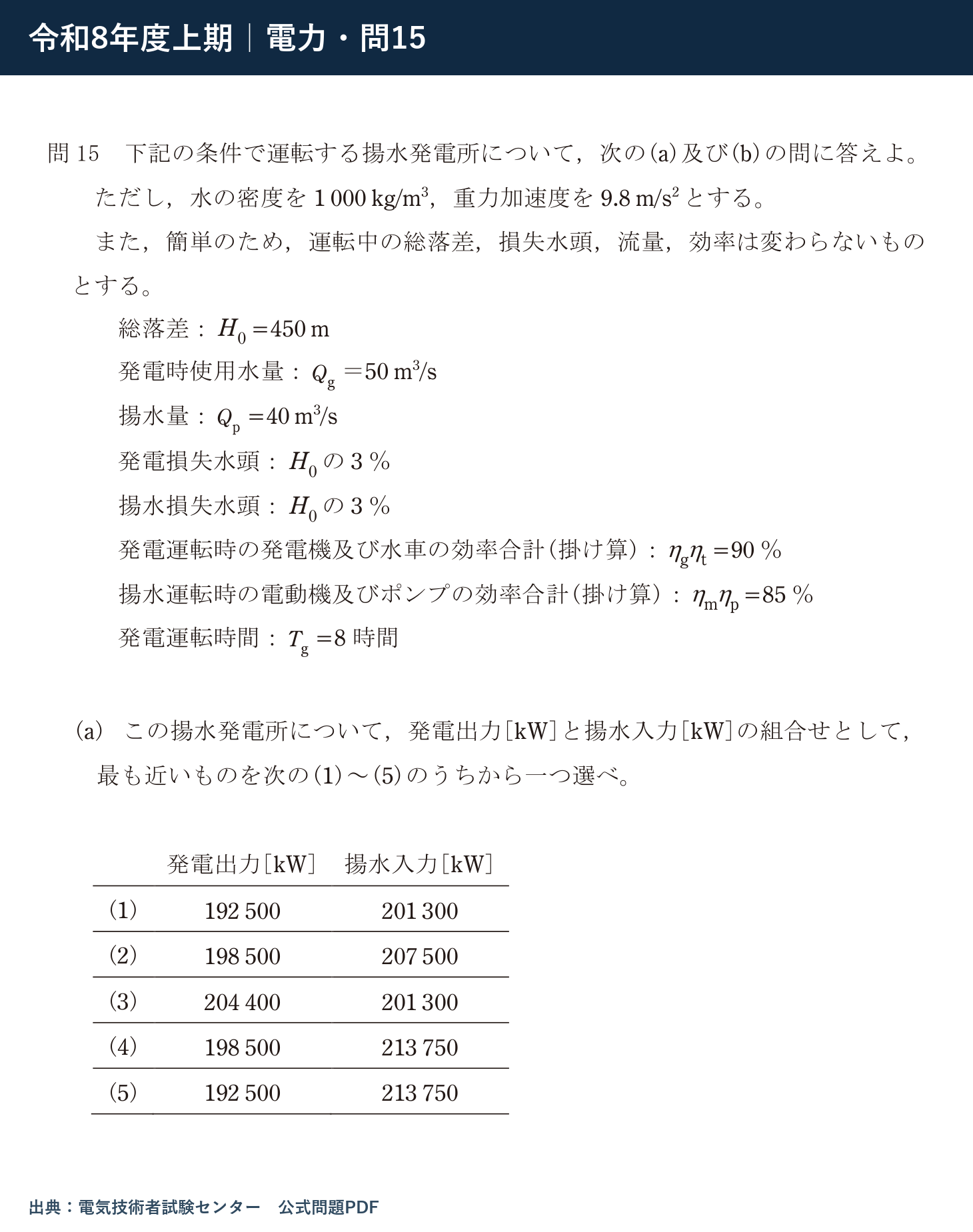 令和8年度上期 電力 問15 公式問題