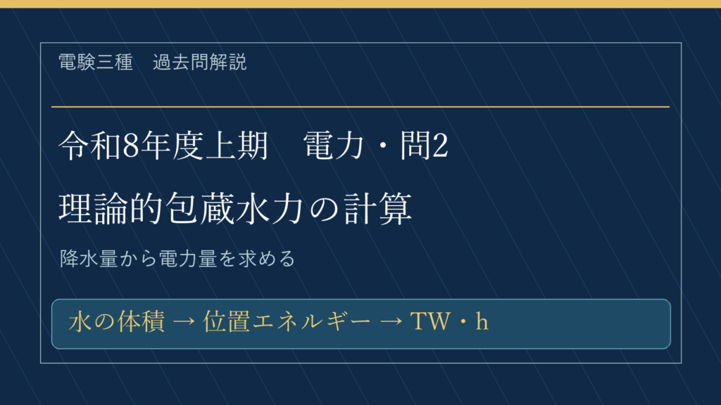 令和8年度上期 電力科目 問2 理論的包蔵水力の計算