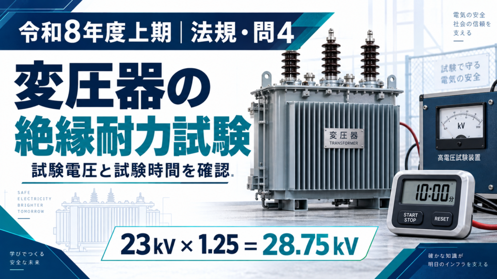 令和8年度上期 法規 問4：変圧器の絶縁耐力試験の電圧と時間