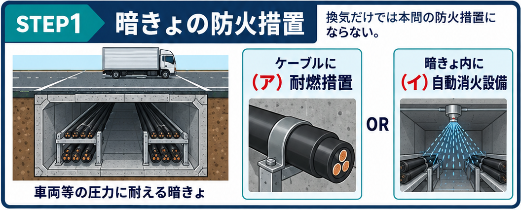 暗きょ式の耐燃措置又は自動消火設備