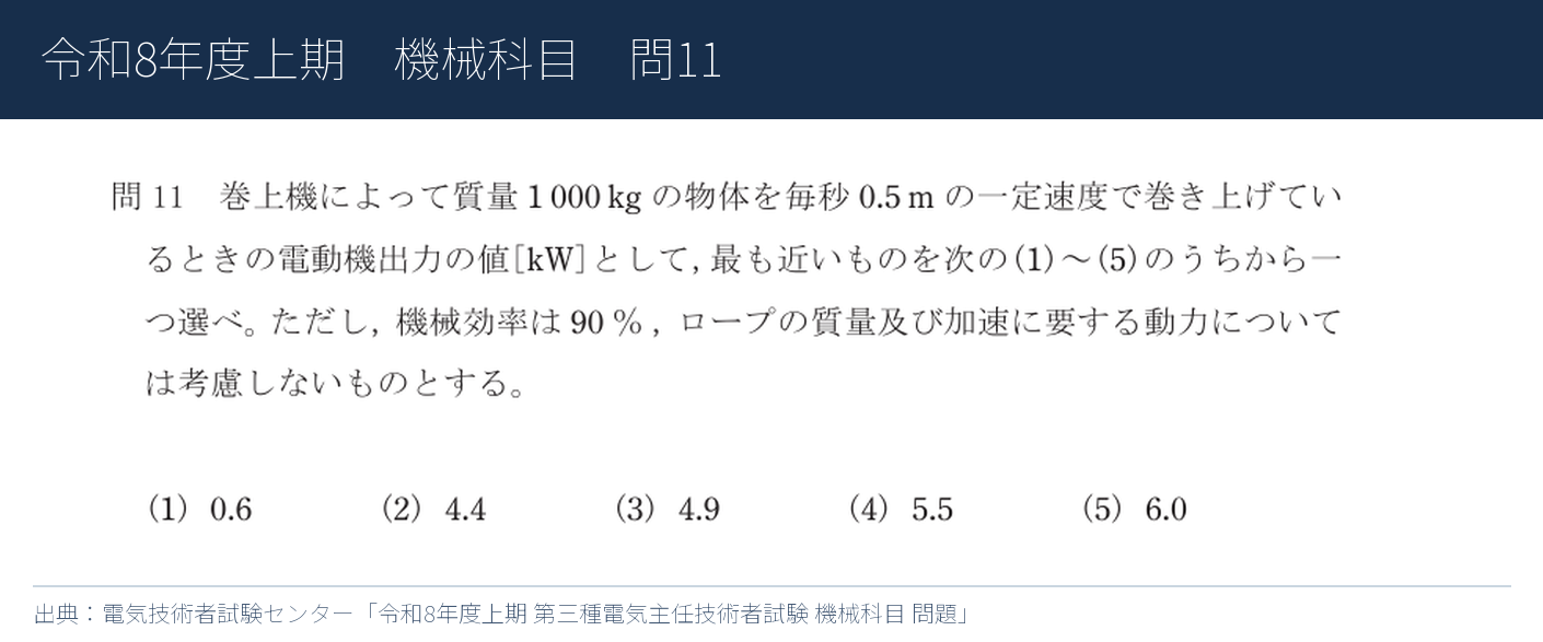 令和8年度上期 機械 問11の公式問題