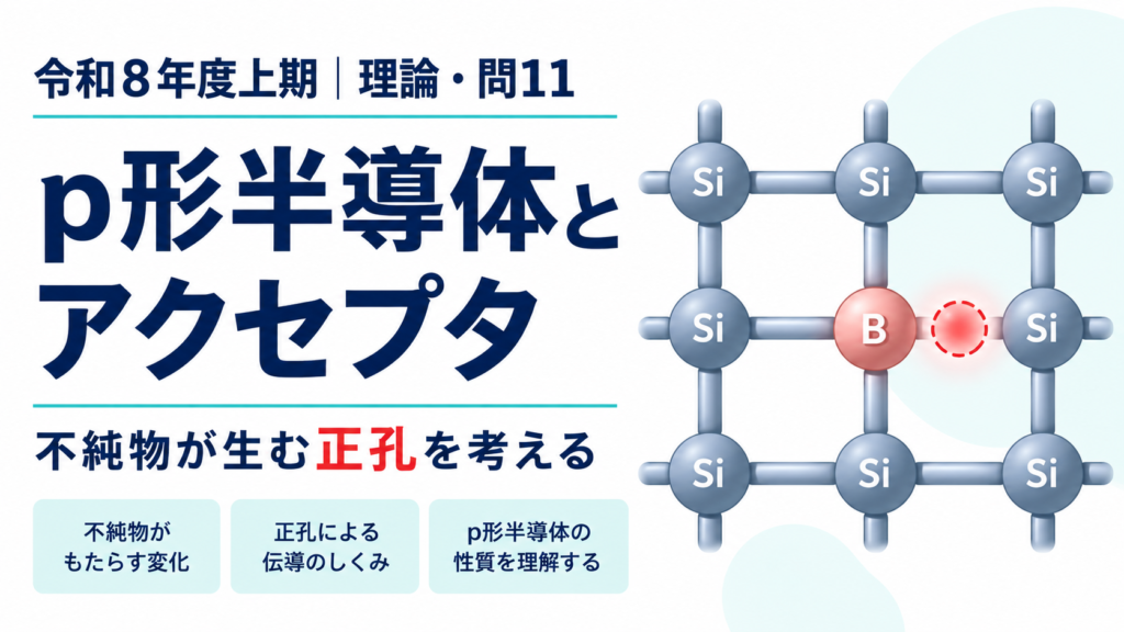 令和8年度上期 電験3種 理論科目 問11。ホウ素を加えたシリコンがp形になる理由のアイキャッチ画像