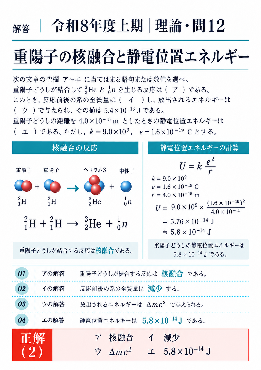 令和8年度上期 理論科目 問12 回路・考え方・計算結果を一枚にまとめた解答図