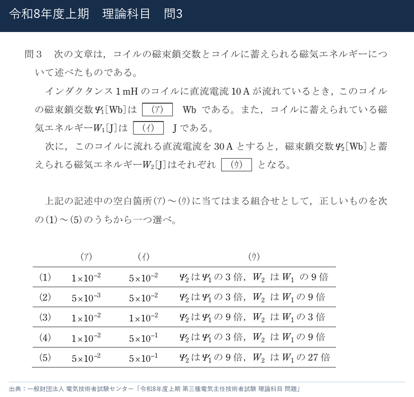 令和8年度上期 理論科目 問3の公式問題と選択肢