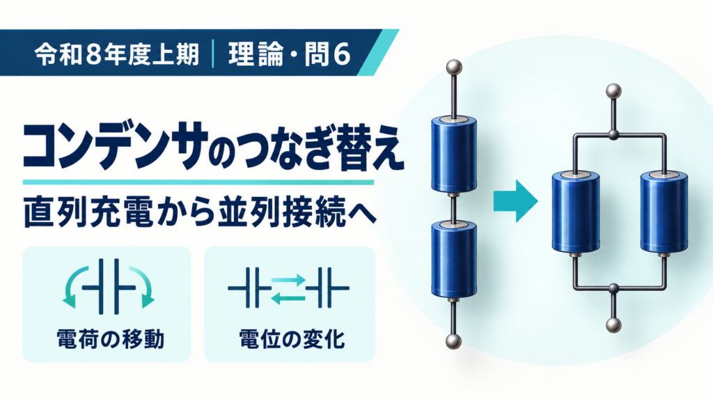 令和8年度上期 電験3種 理論科目 問6。直列充電したコンデンサを並列につなぎ直す｜電荷保存のアイキャッチ画像